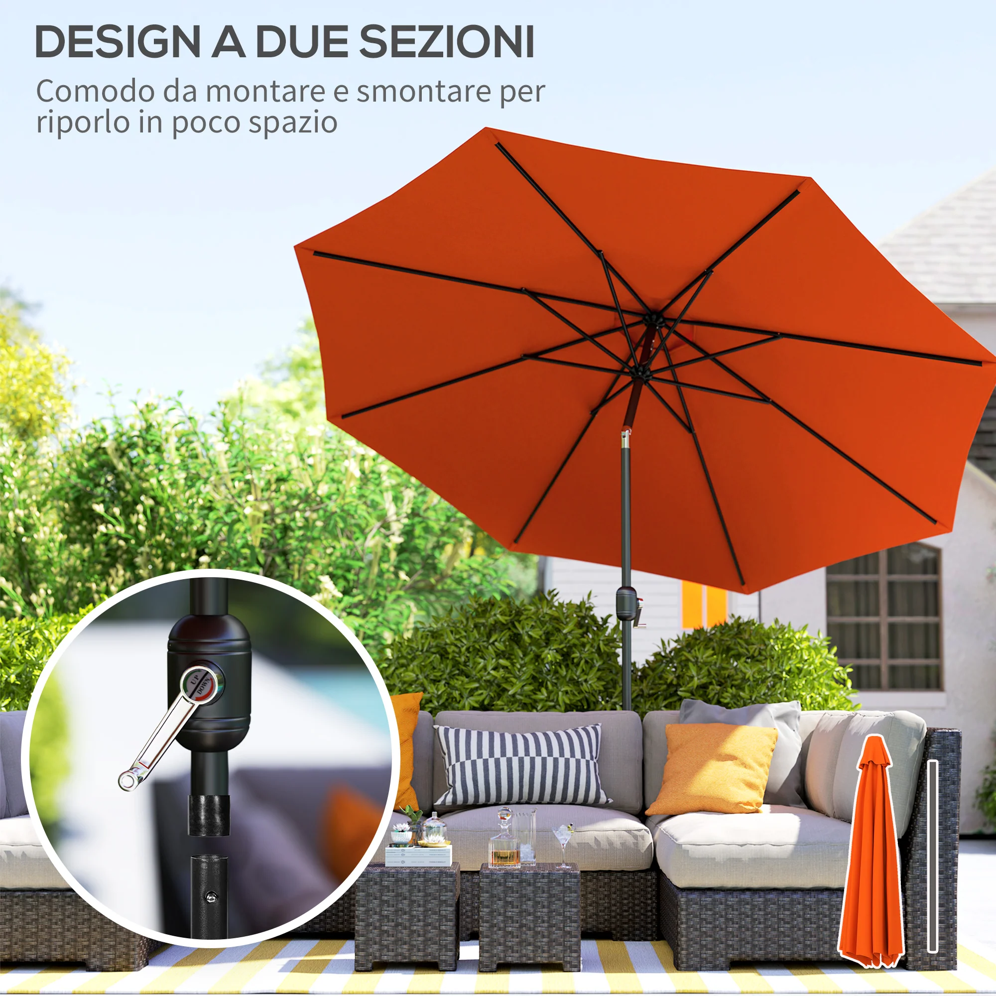 10' x 8' Round Market Umbrella with Crank and Tilt, Orange - Image 7