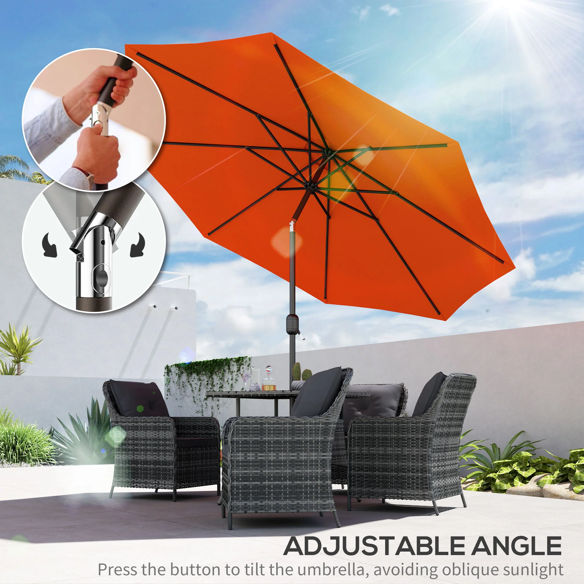 10' x 8' Round Market Umbrella with Crank and Tilt, Orange - Image 8
