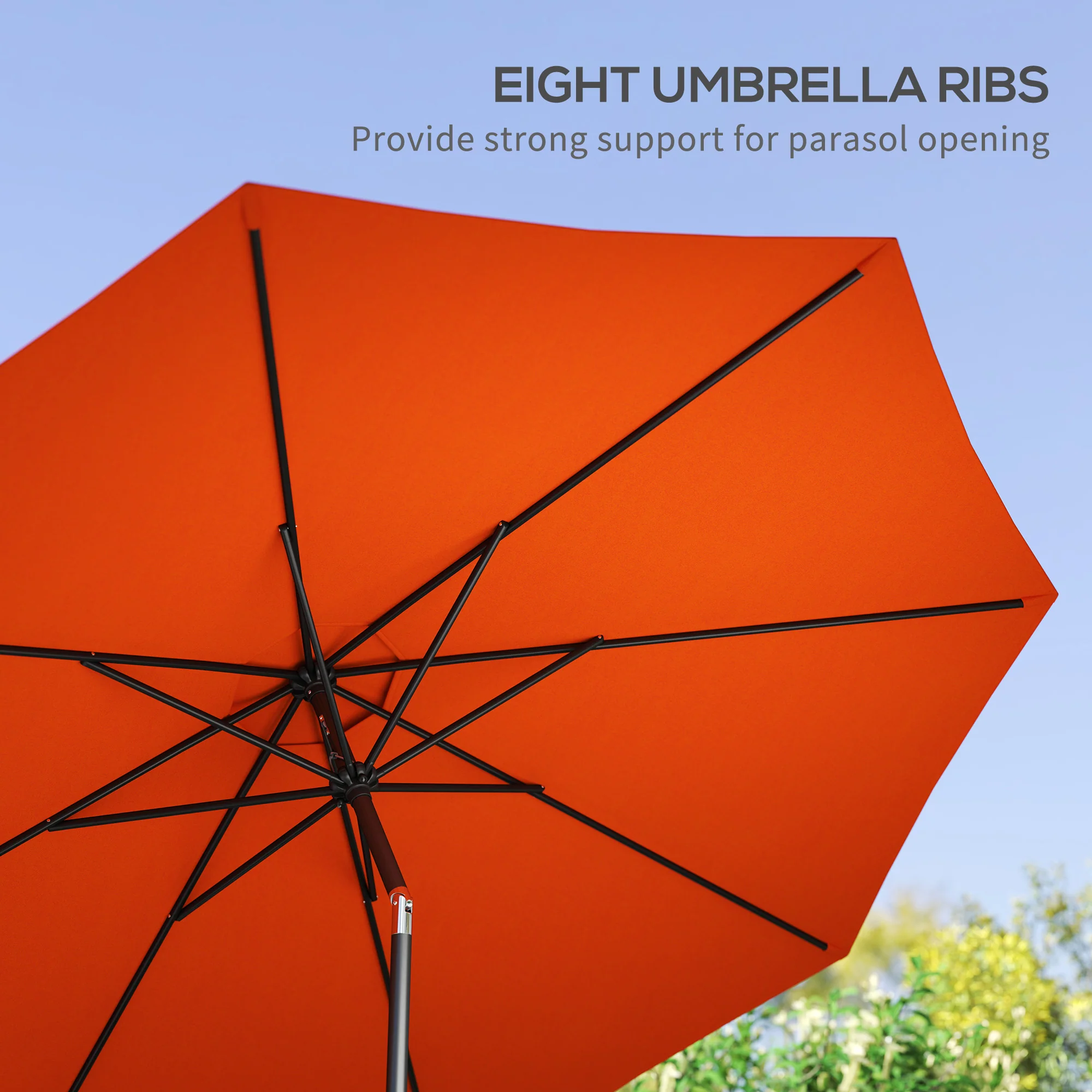 10' x 8' Round Market Umbrella with Crank and Tilt, Orange - Image 9