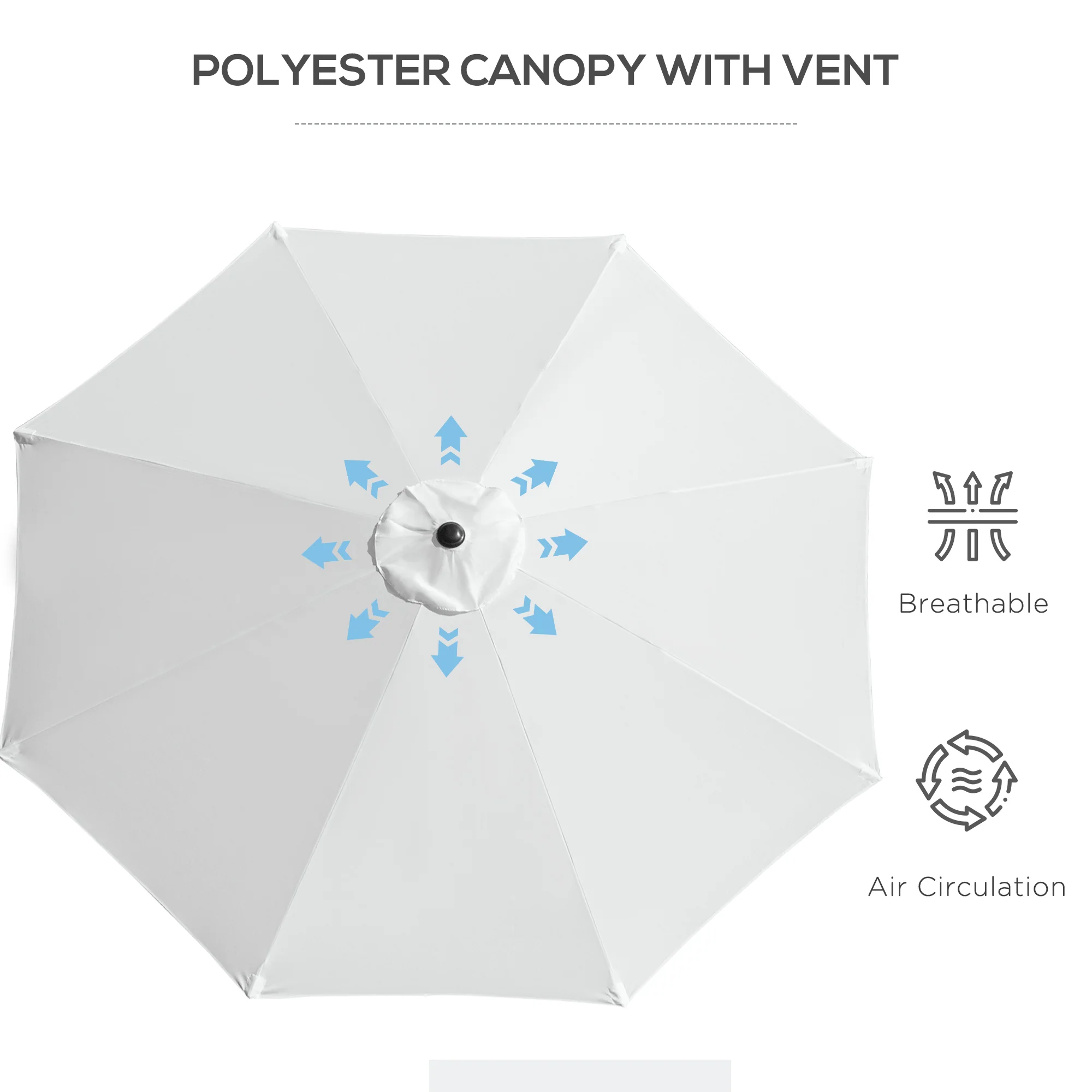 10' x 8' Round Market Umbrella with Crank and Tilt, White - Image 10