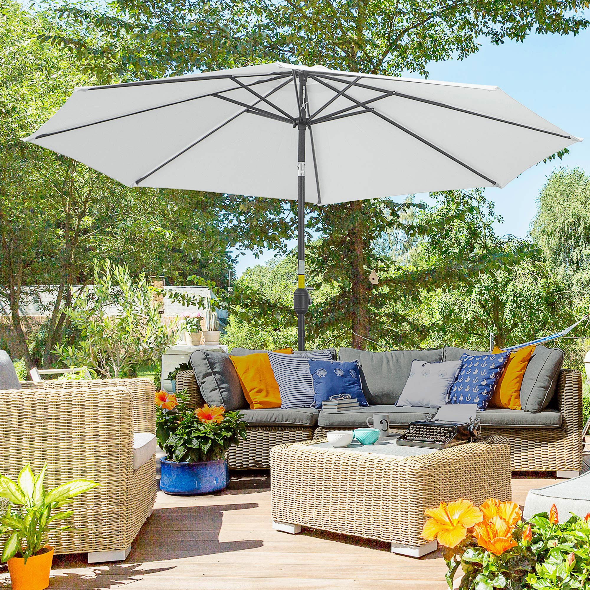 10' x 8' Round Market Umbrella with Crank and Tilt, White - Image 4