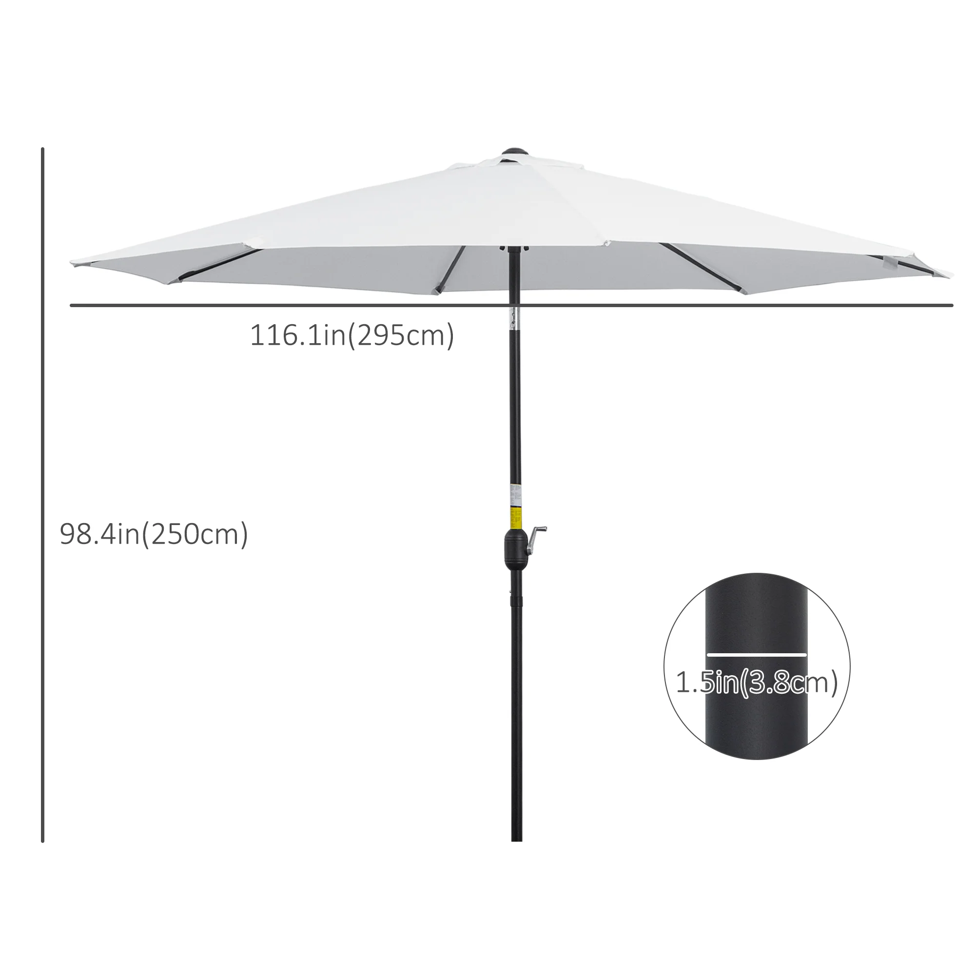 10' x 8' Round Market Umbrella with Crank and Tilt, White - Image 5