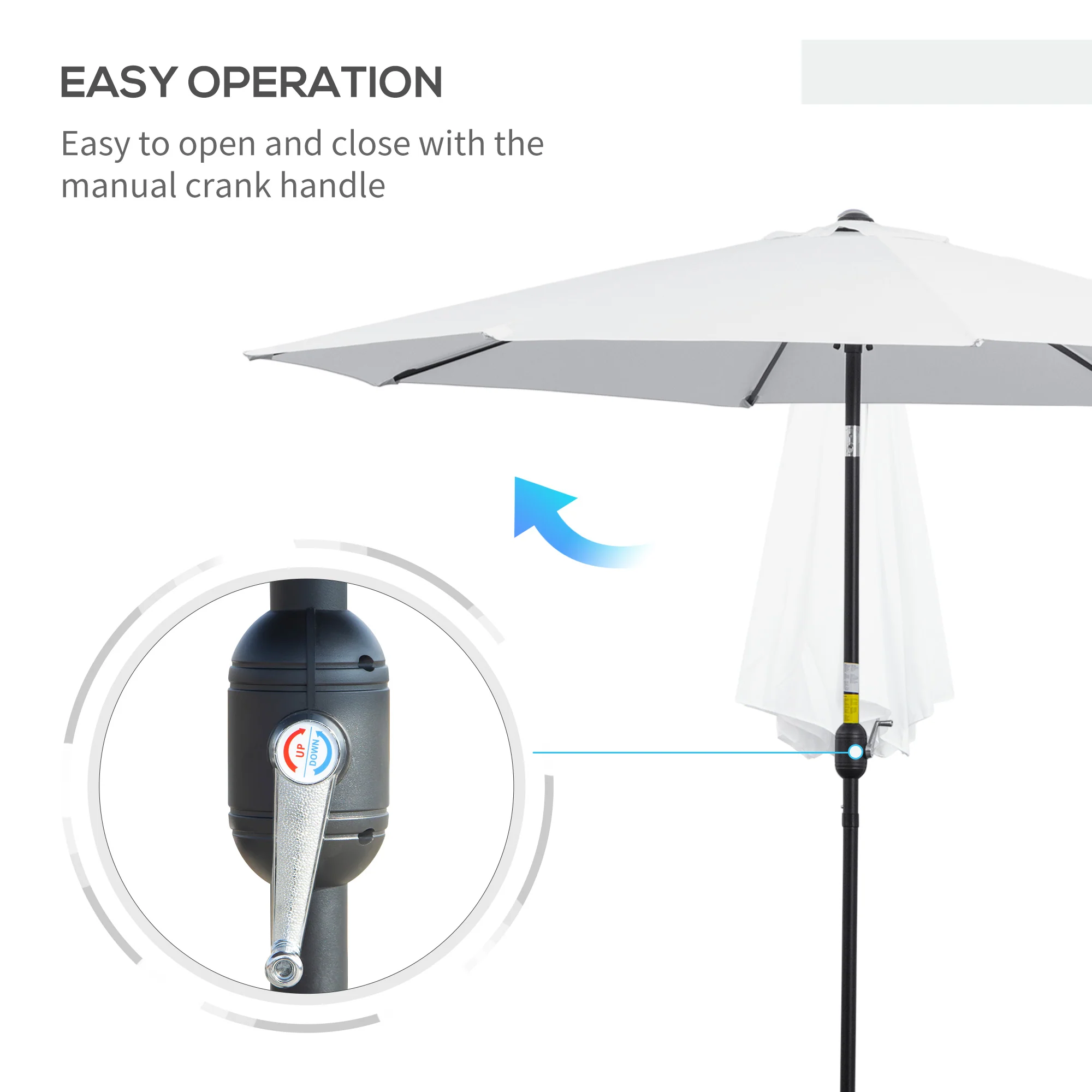 10' x 8' Round Market Umbrella with Crank and Tilt, White - Image 6