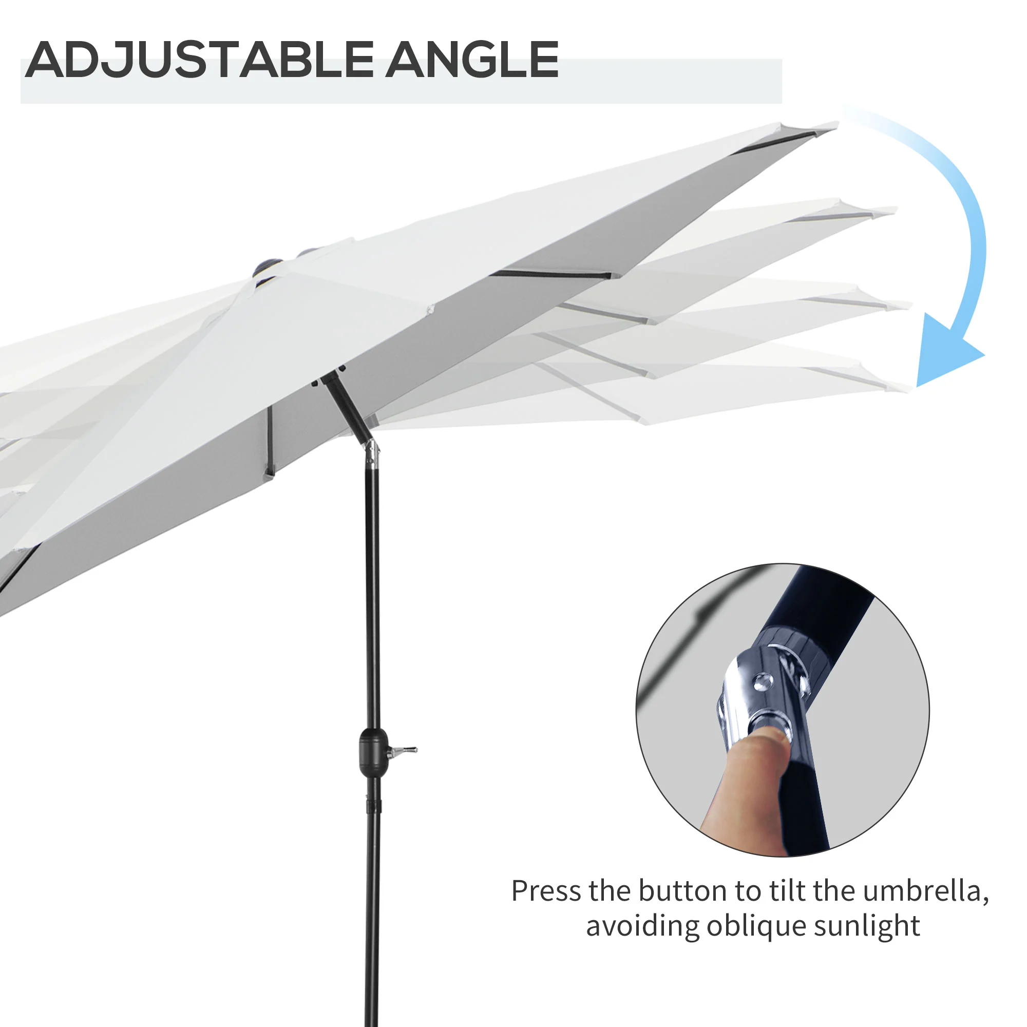 10' x 8' Round Market Umbrella with Crank and Tilt, White - Image 7