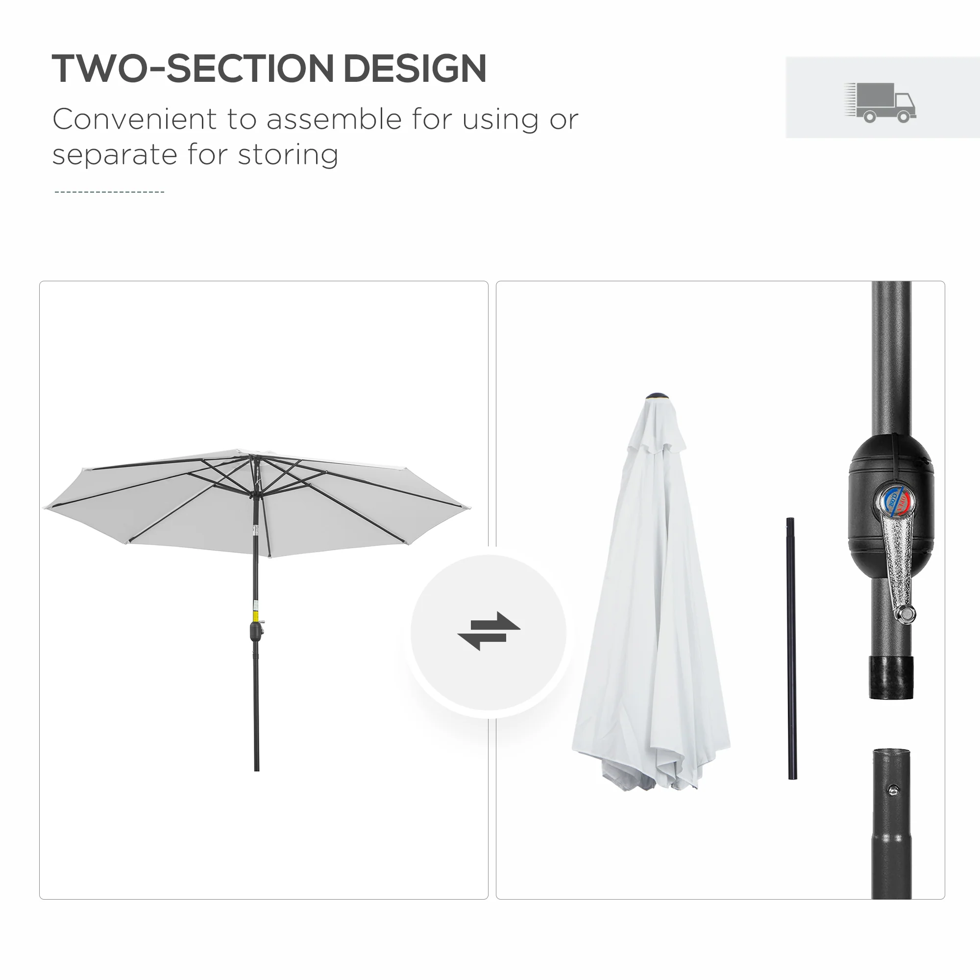 10' x 8' Round Market Umbrella with Crank and Tilt, White - Image 8