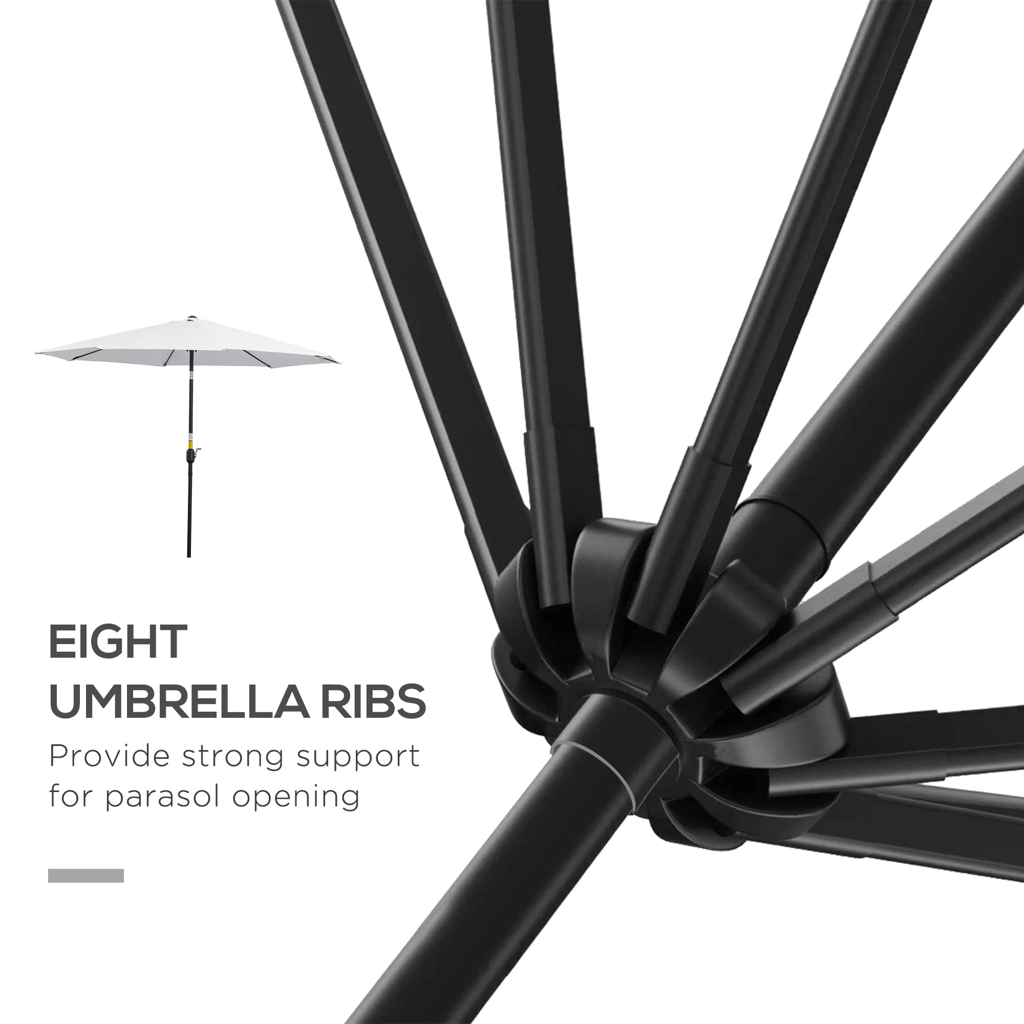 10' x 8' Round Market Umbrella with Crank and Tilt, White - Image 9