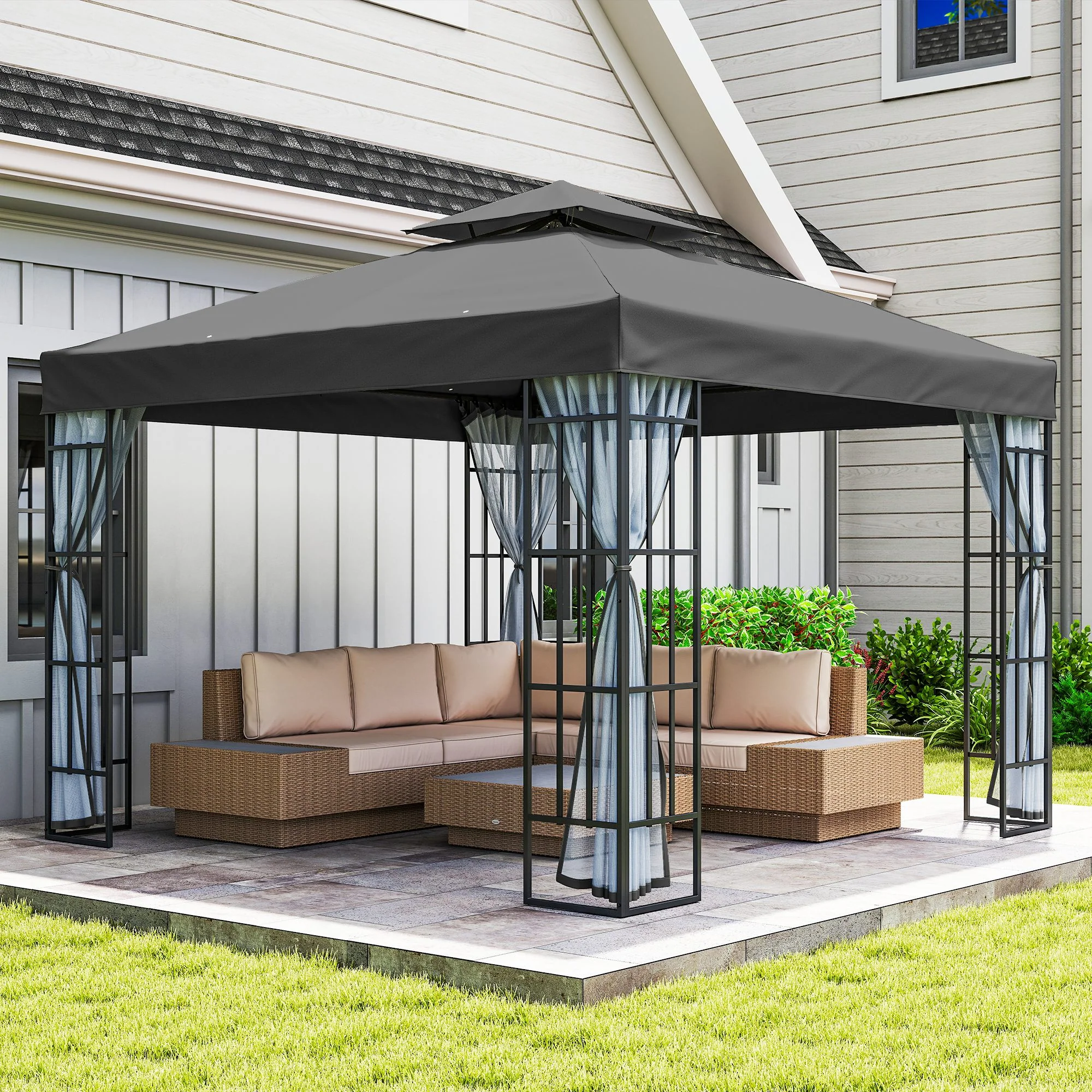 10' x 10' Soft Top Gazebo with Mosquito Netting, Dark Grey - Image 10