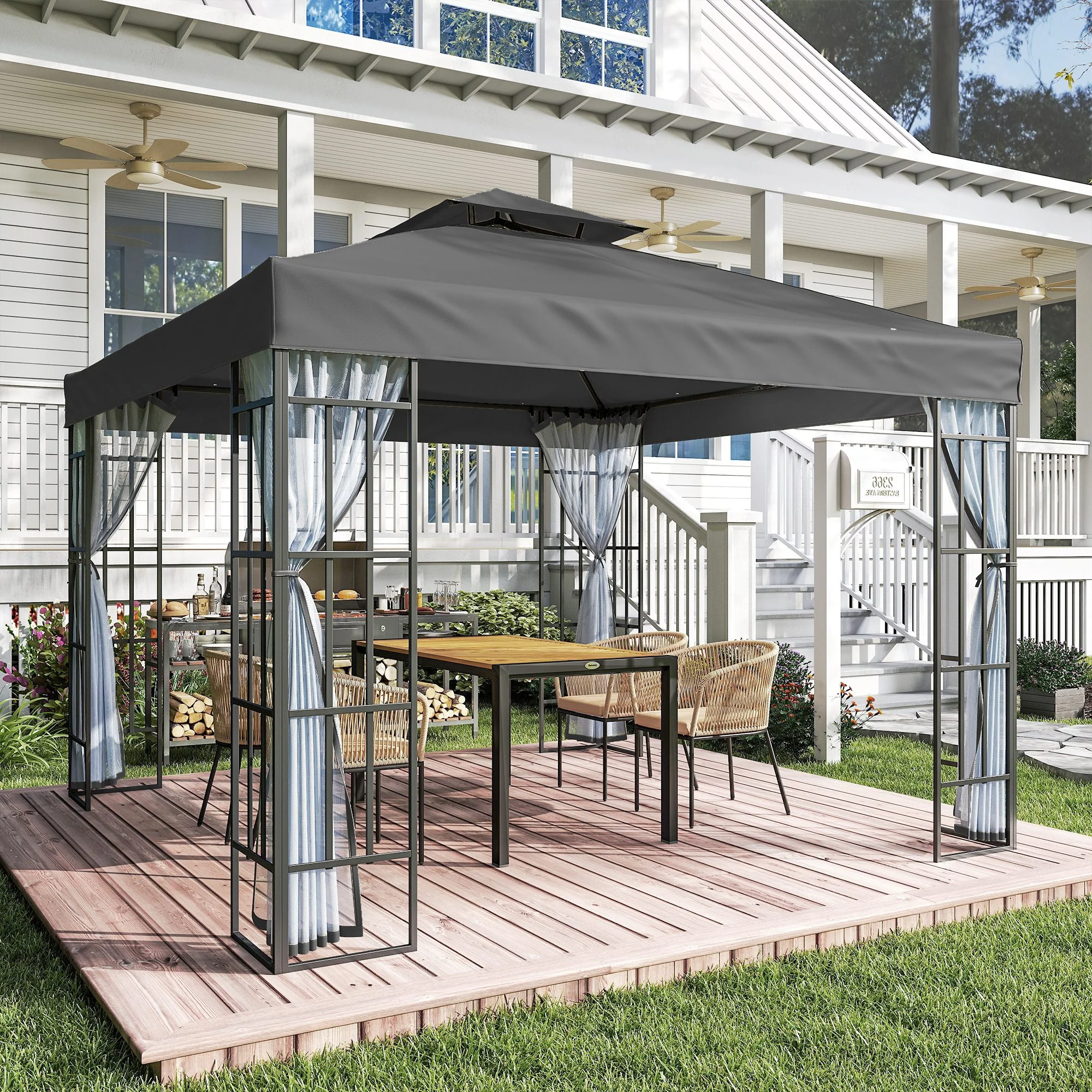 10' x 10' Soft Top Gazebo with Mosquito Netting, Dark Grey - Image 11
