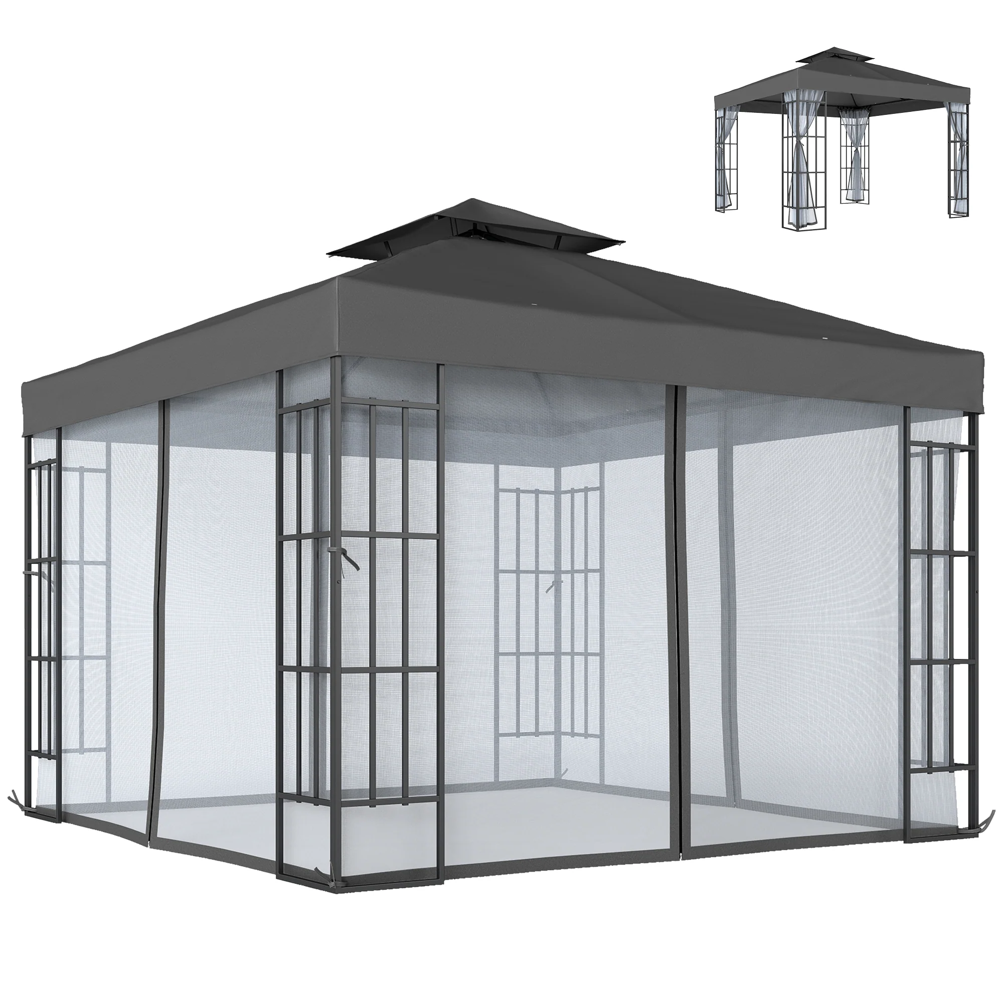 10' x 10' Soft Top Gazebo with Mosquito Netting, Dark Grey - Image 12