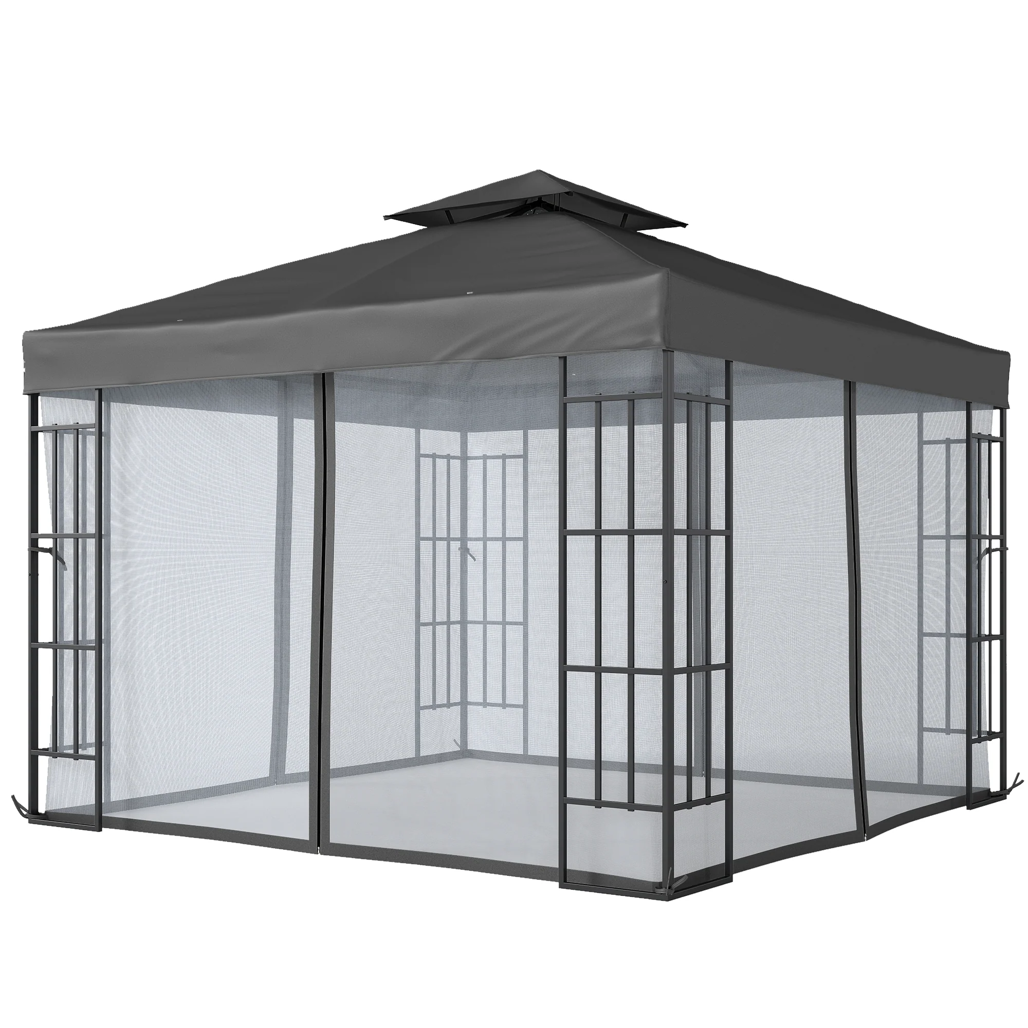 10' x 10' Soft Top Gazebo with Mosquito Netting, Dark Grey - Image 2