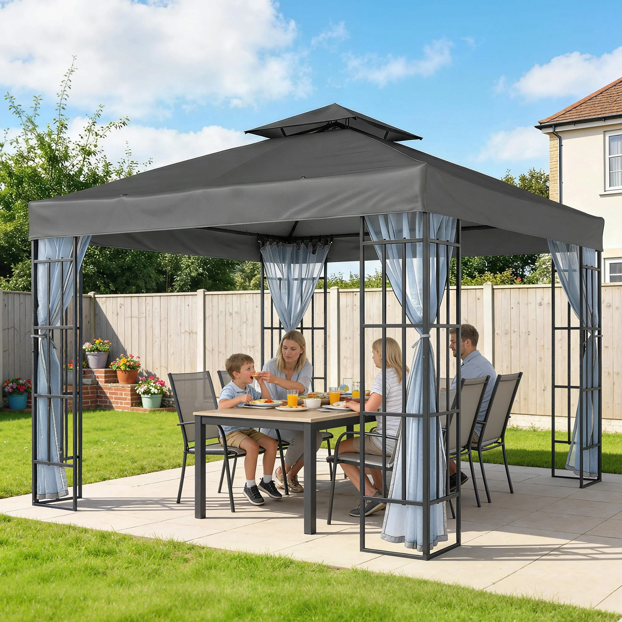 10' x 10' Soft Top Gazebo with Mosquito Netting, Dark Grey - Image 3