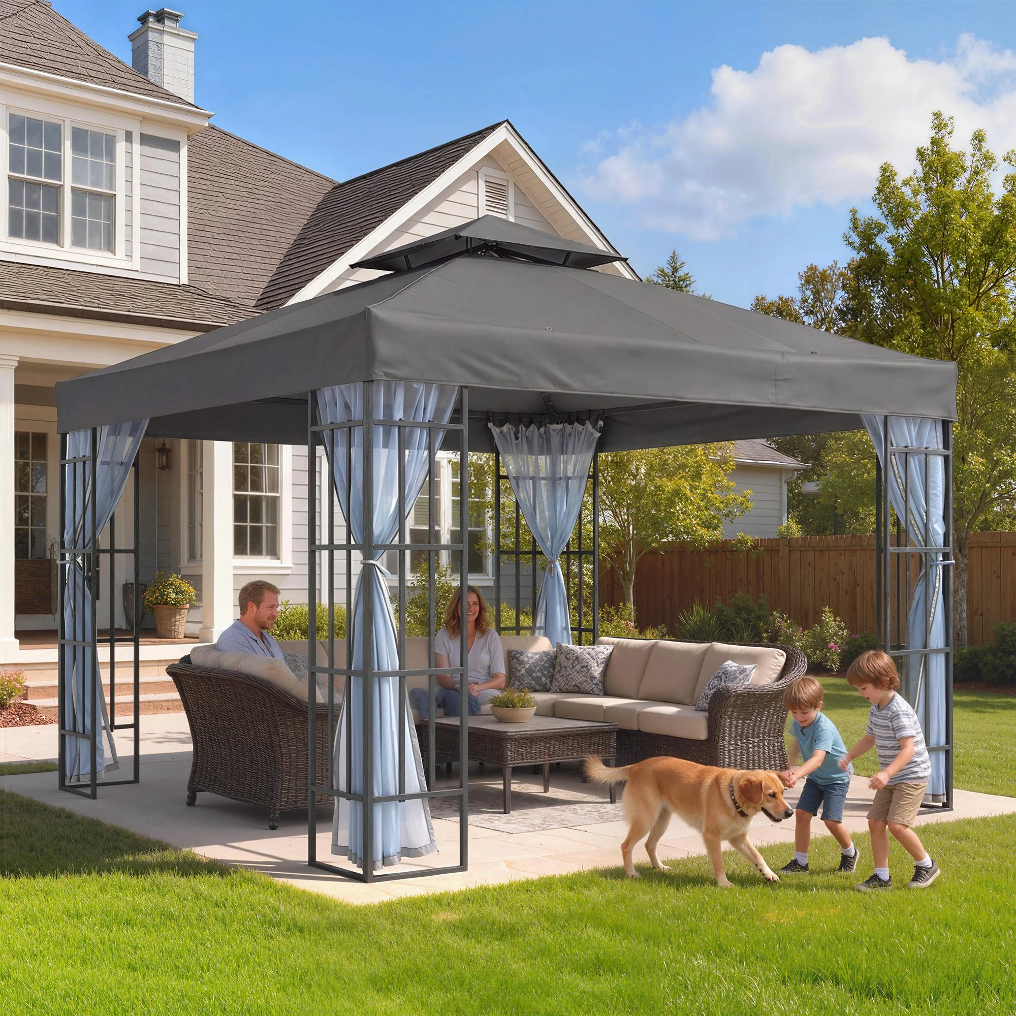 10' x 10' Soft Top Gazebo with Mosquito Netting, Dark Grey - Image 4
