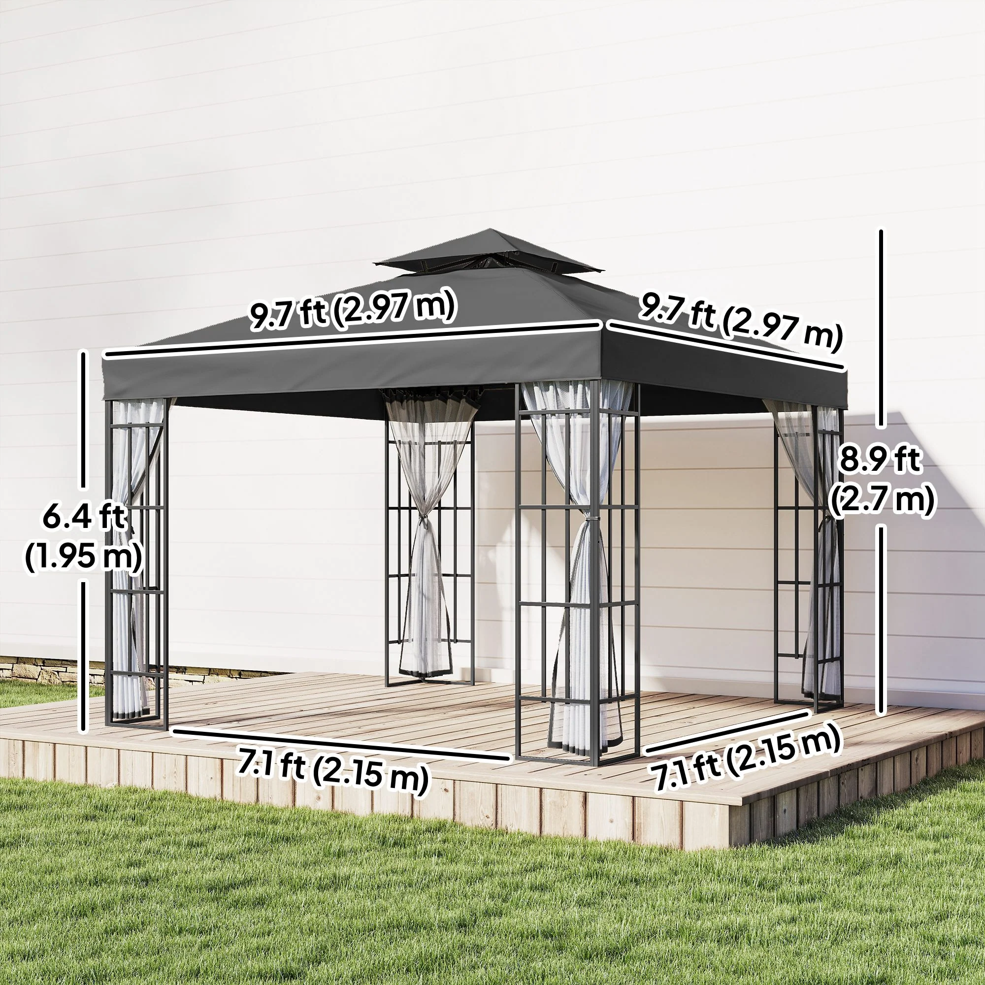 10' x 10' Soft Top Gazebo with Mosquito Netting, Dark Grey - Image 5
