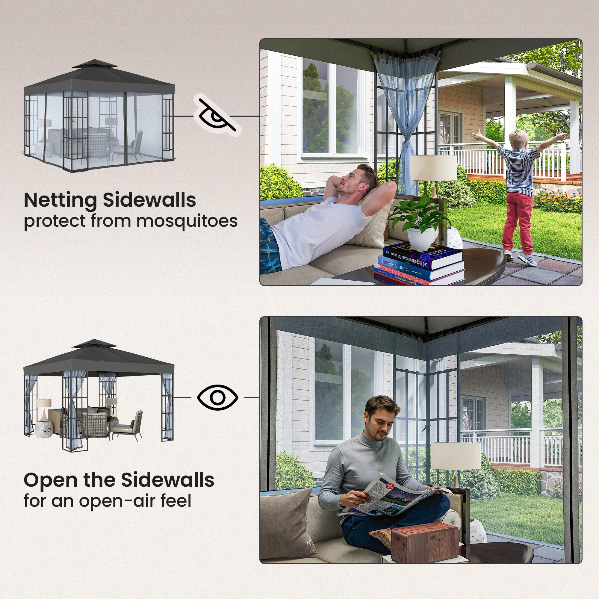 10' x 10' Soft Top Gazebo with Mosquito Netting, Dark Grey - Image 8