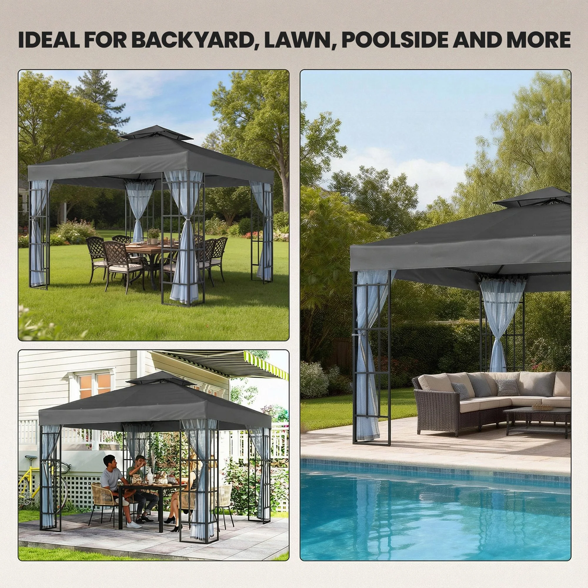 10' x 10' Soft Top Gazebo with Mosquito Netting, Dark Grey - Image 9