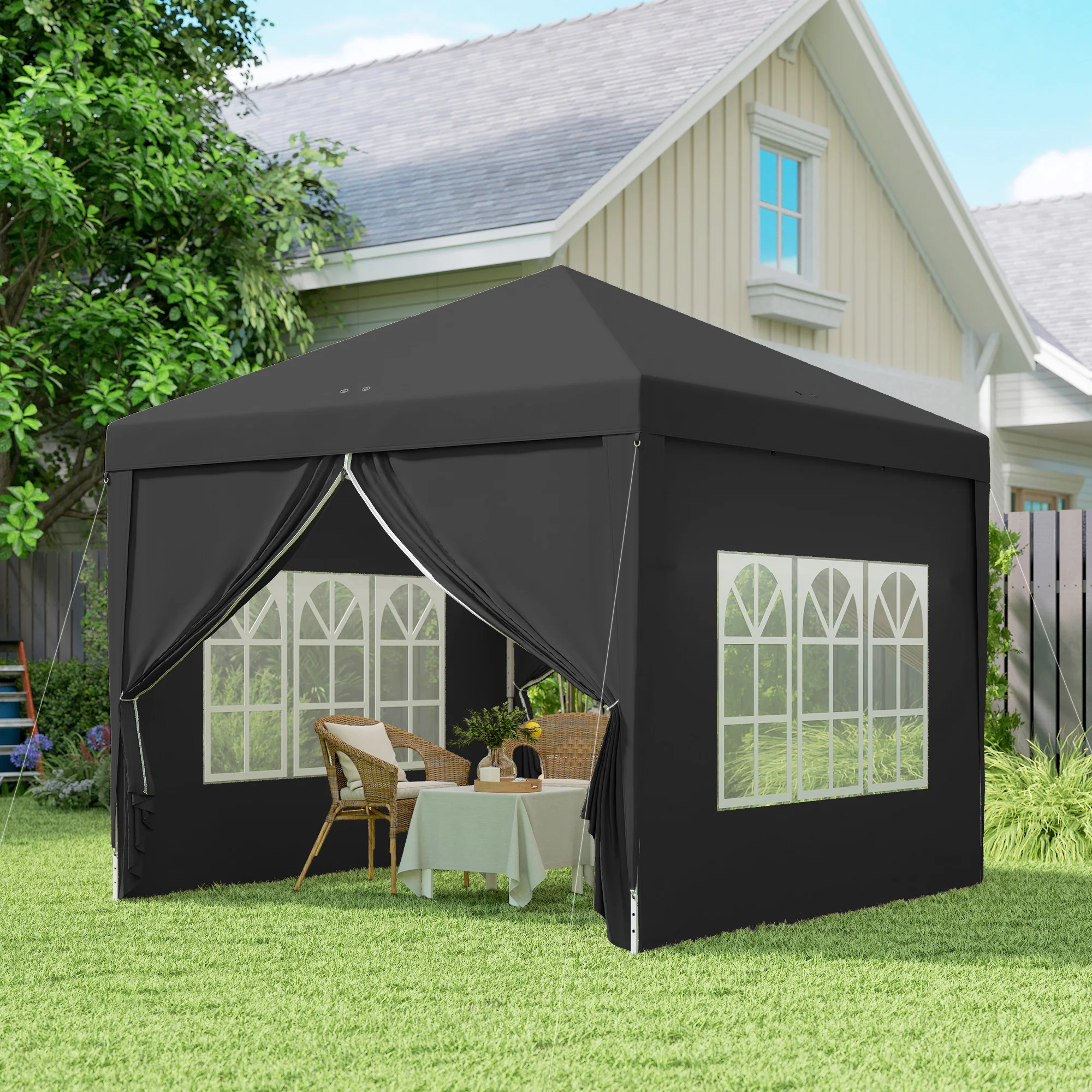 10' x 10' Pop-Up Party Tent Canopy with Carrying Bag for Outdoor Events, Black - Image 10