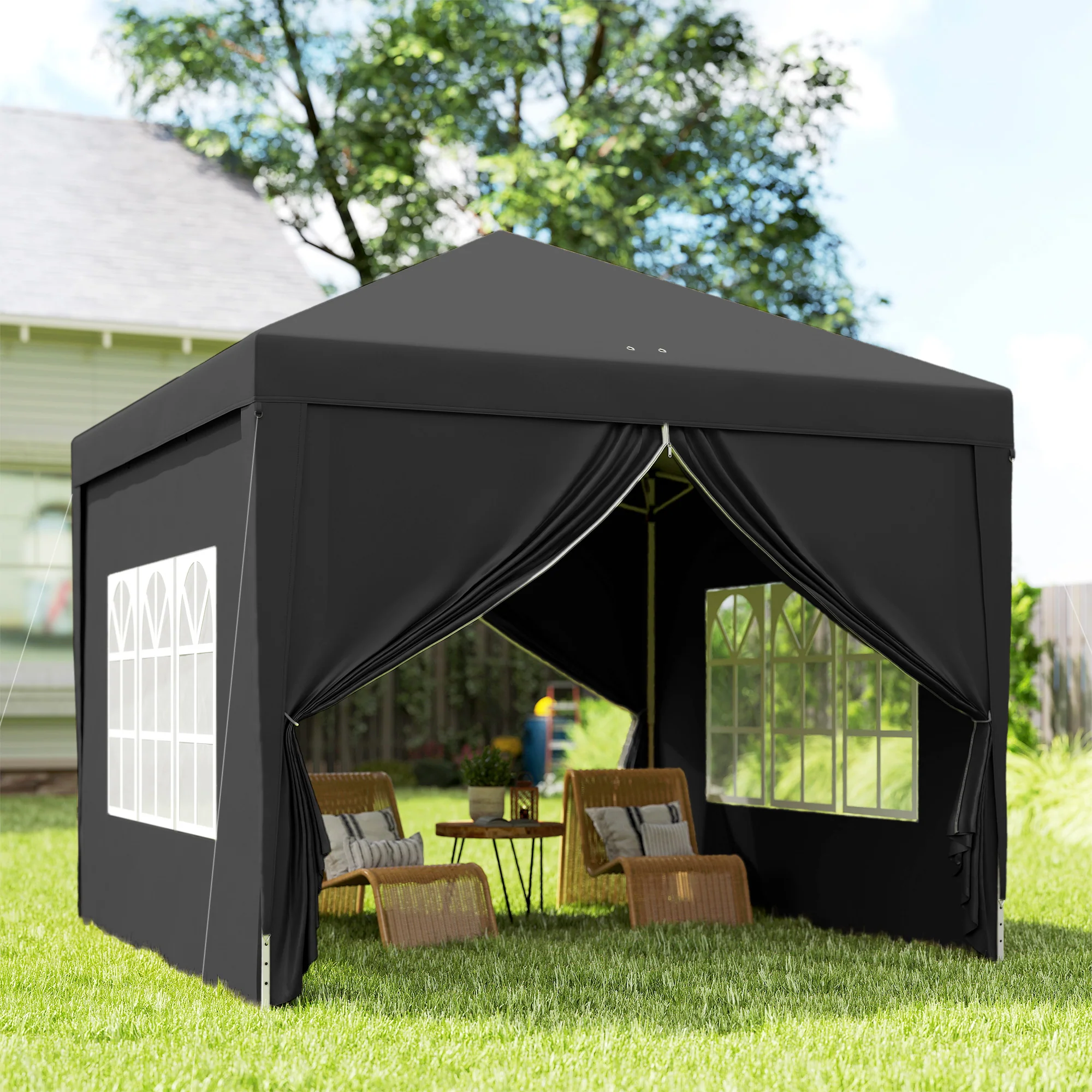 10' x 10' Pop-Up Party Tent Canopy with Carrying Bag for Outdoor Events, Black - Image 11