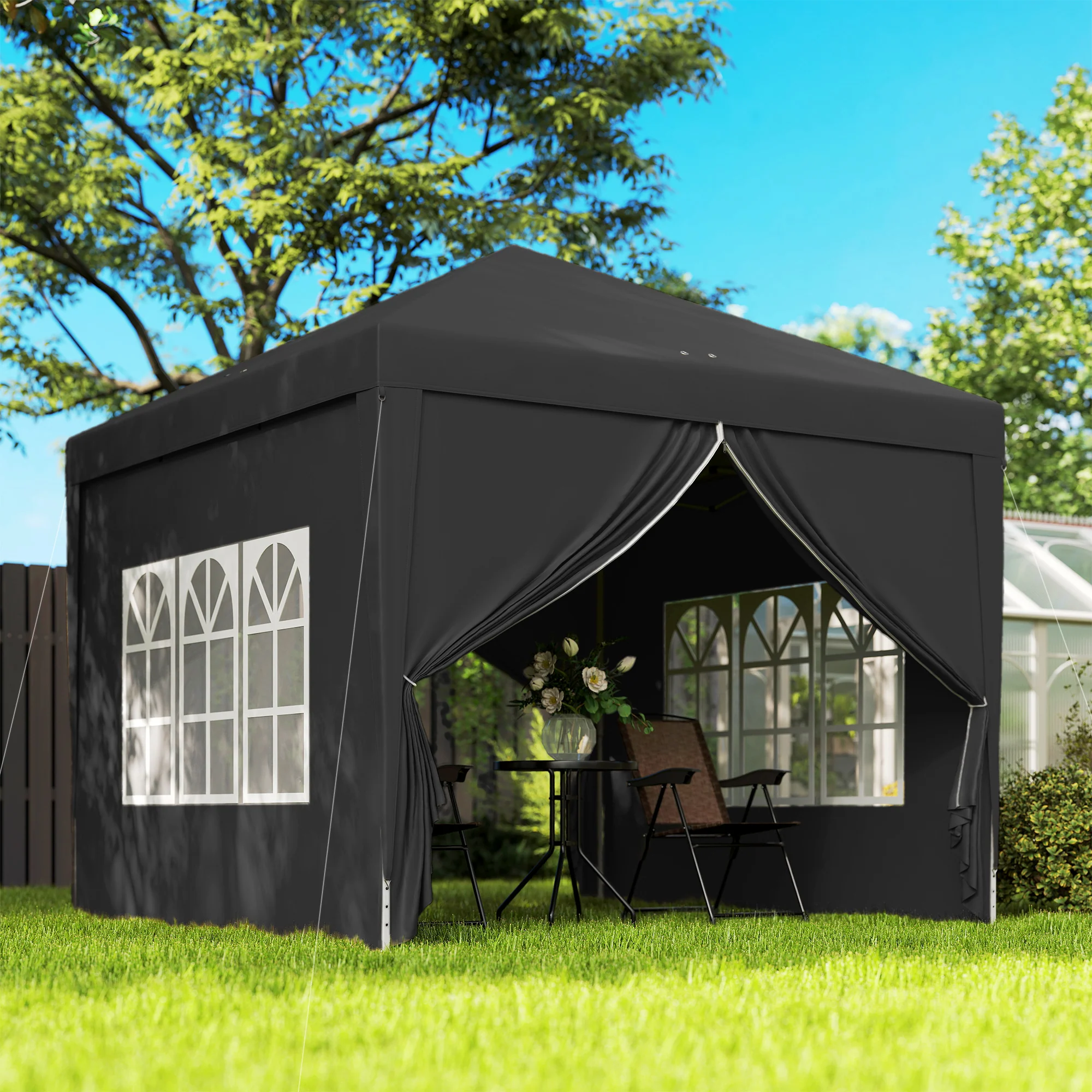 10' x 10' Pop-Up Party Tent Canopy with Carrying Bag for Outdoor Events, Black - Image 3