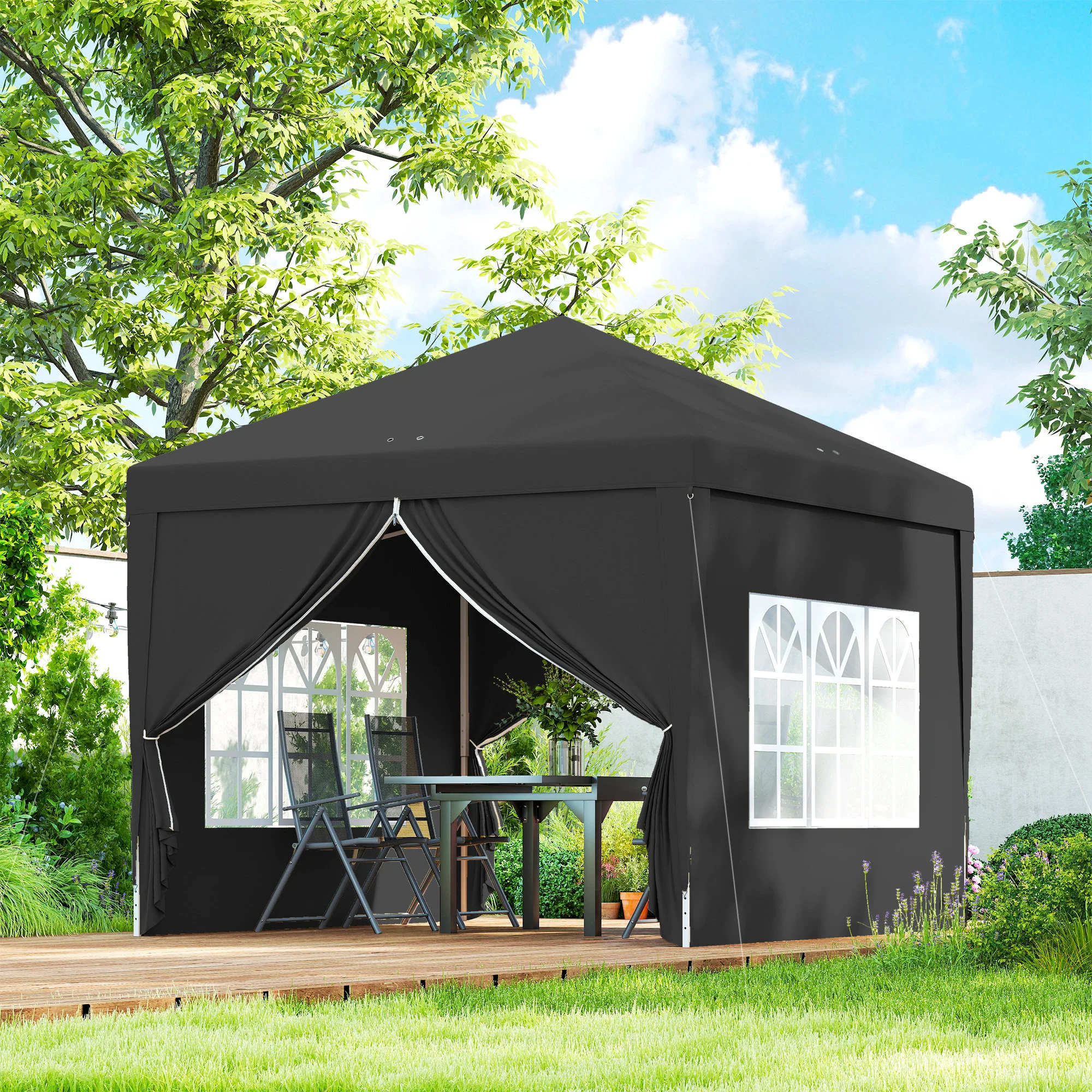 10' x 10' Pop-Up Party Tent Canopy with Carrying Bag for Outdoor Events, Black - Image 4