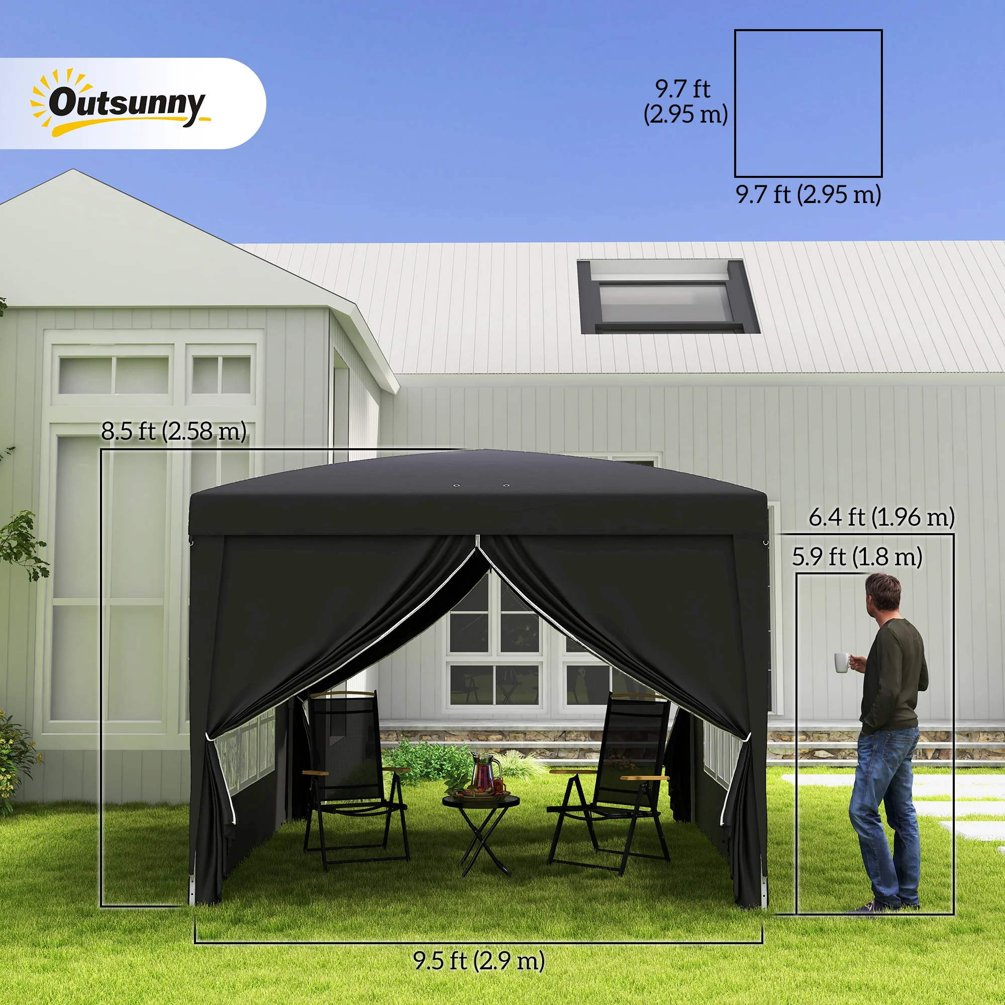 10' x 10' Pop-Up Party Tent Canopy with Carrying Bag for Outdoor Events, Black - Image 5