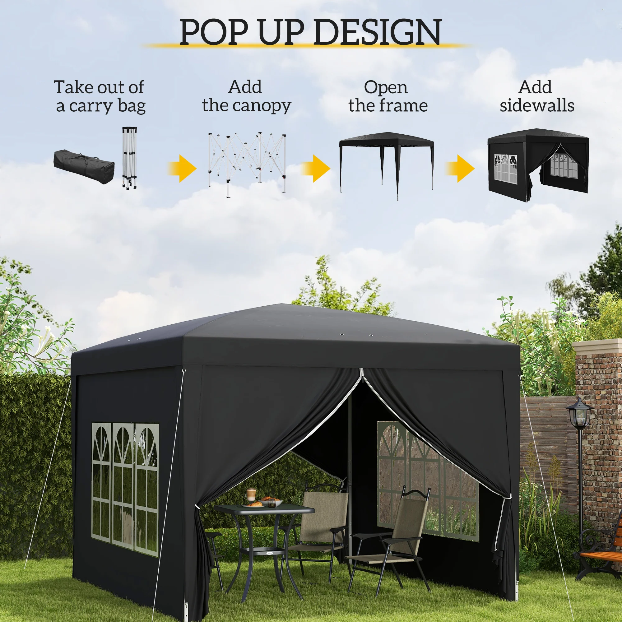 10' x 10' Pop-Up Party Tent Canopy with Carrying Bag for Outdoor Events, Black - Image 6