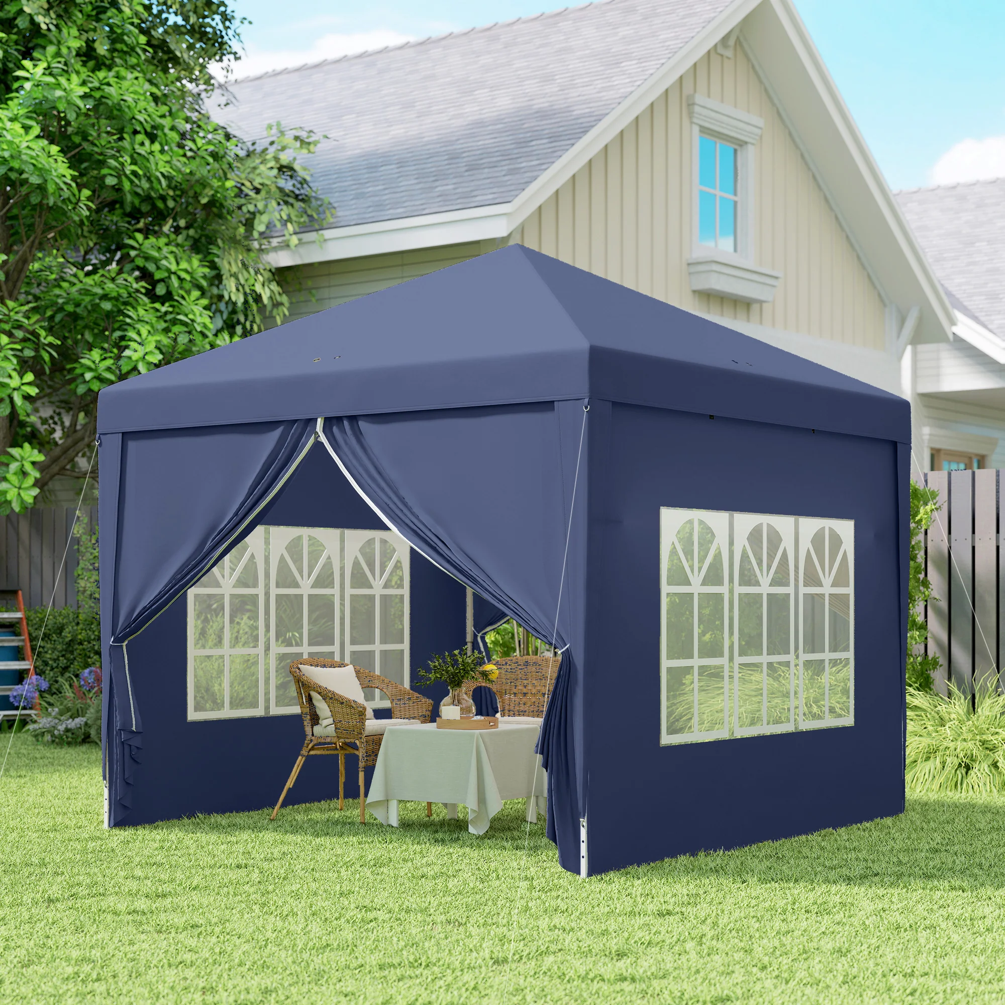 10' x 10' Outdoor Pop Up Party Tent Gazebo with Carrying Bag, Blue - Image 10