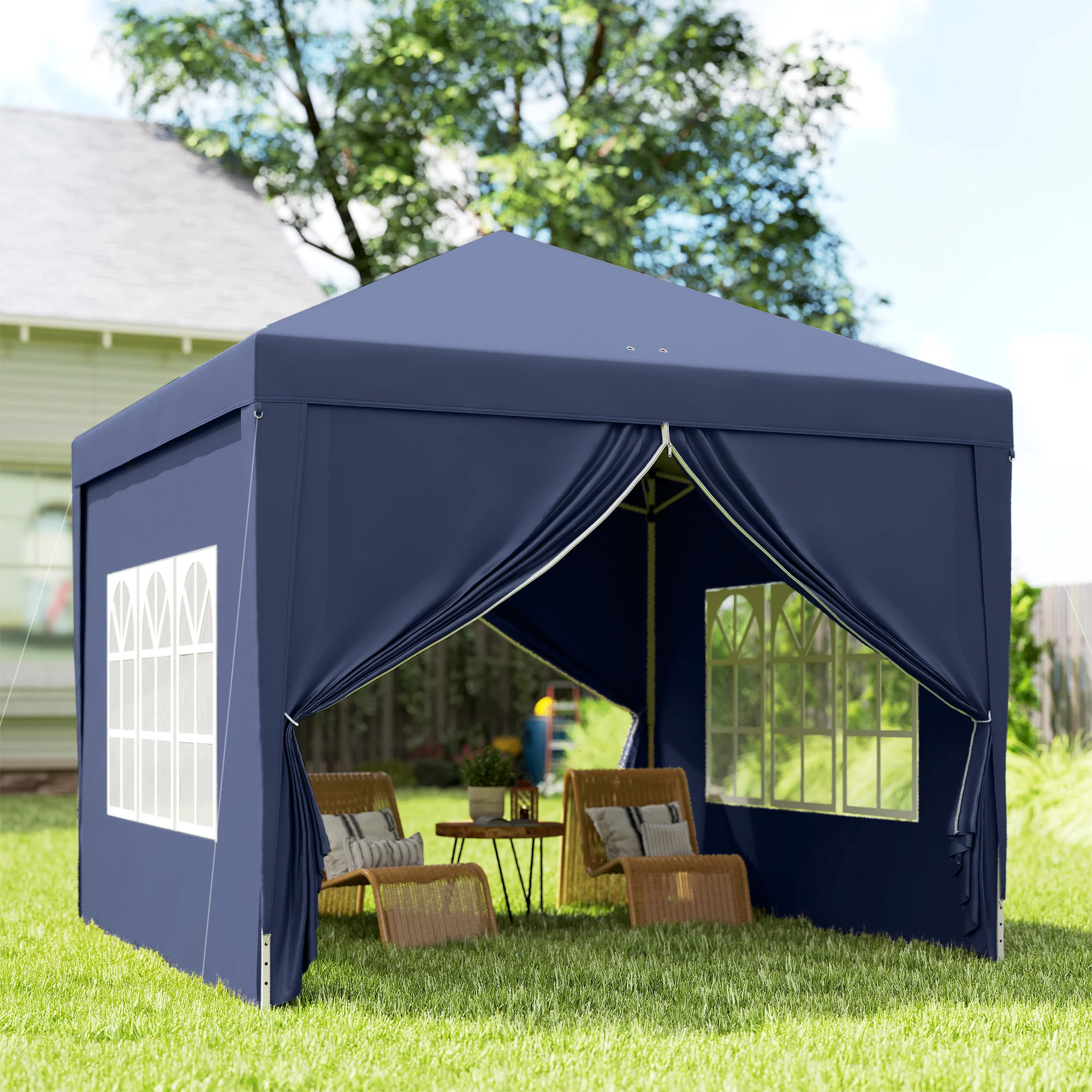 10' x 10' Outdoor Pop Up Party Tent Gazebo with Carrying Bag, Blue - Image 11