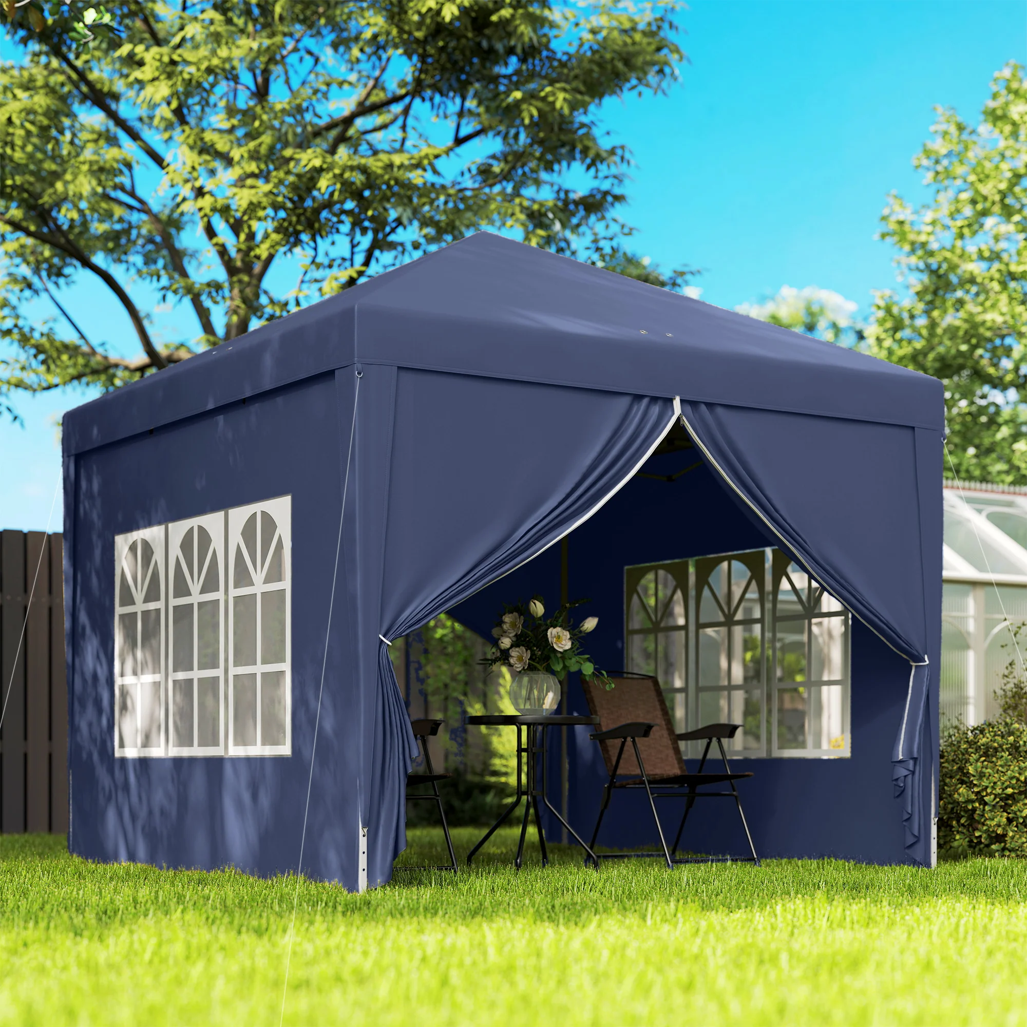 10' x 10' Outdoor Pop Up Party Tent Gazebo with Carrying Bag, Blue - Image 3