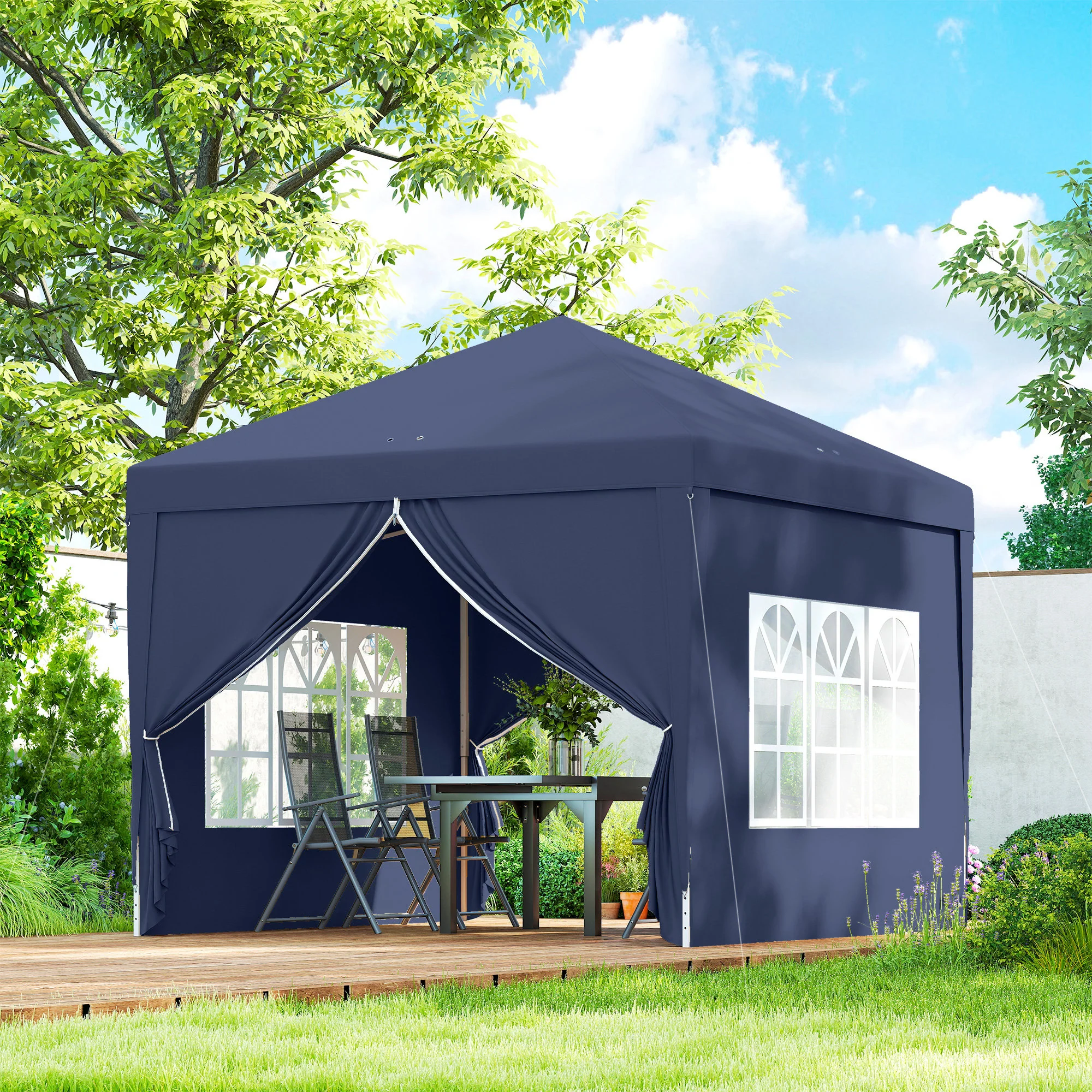 10' x 10' Outdoor Pop Up Party Tent Gazebo with Carrying Bag, Blue - Image 4