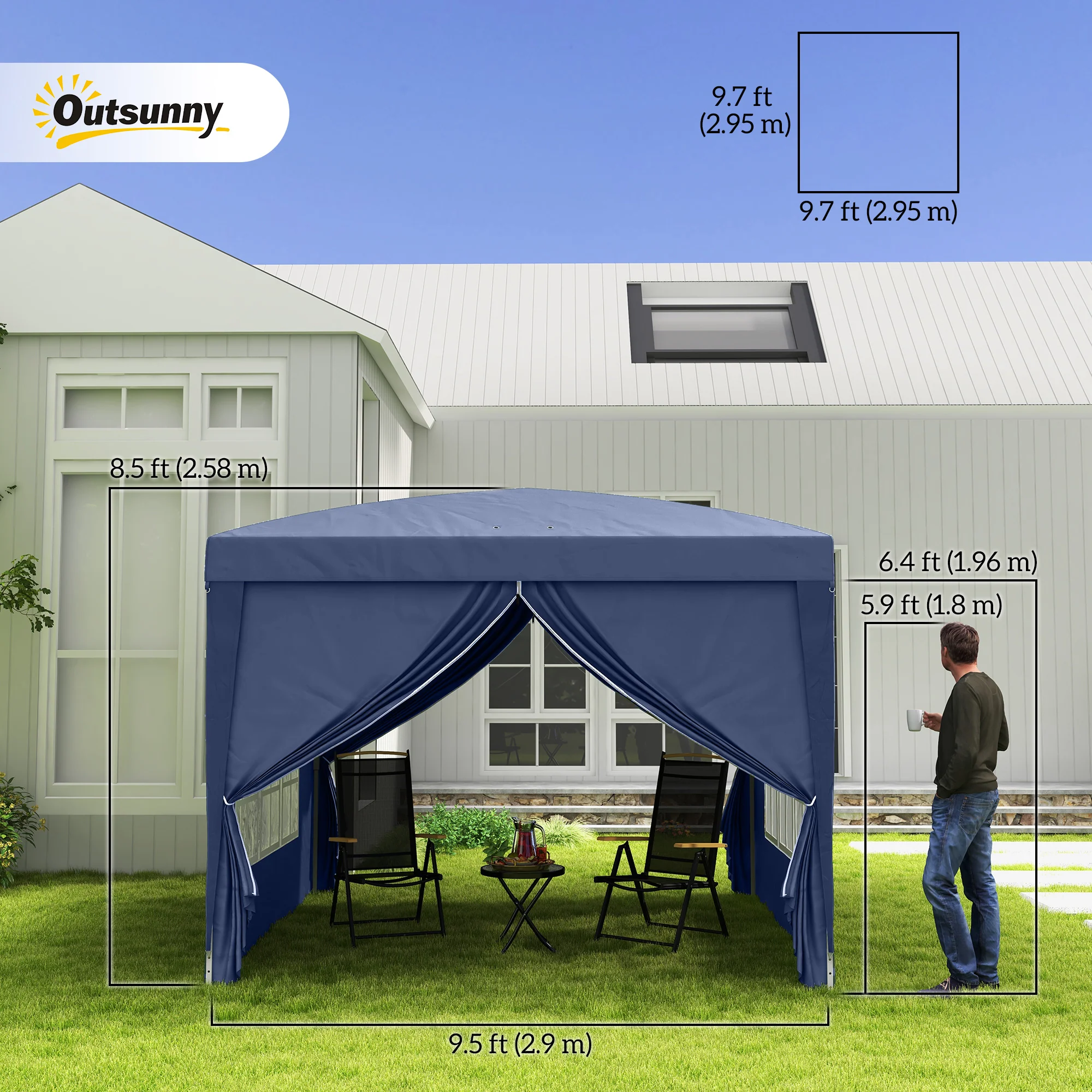 10' x 10' Outdoor Pop Up Party Tent Gazebo with Carrying Bag, Blue - Image 5