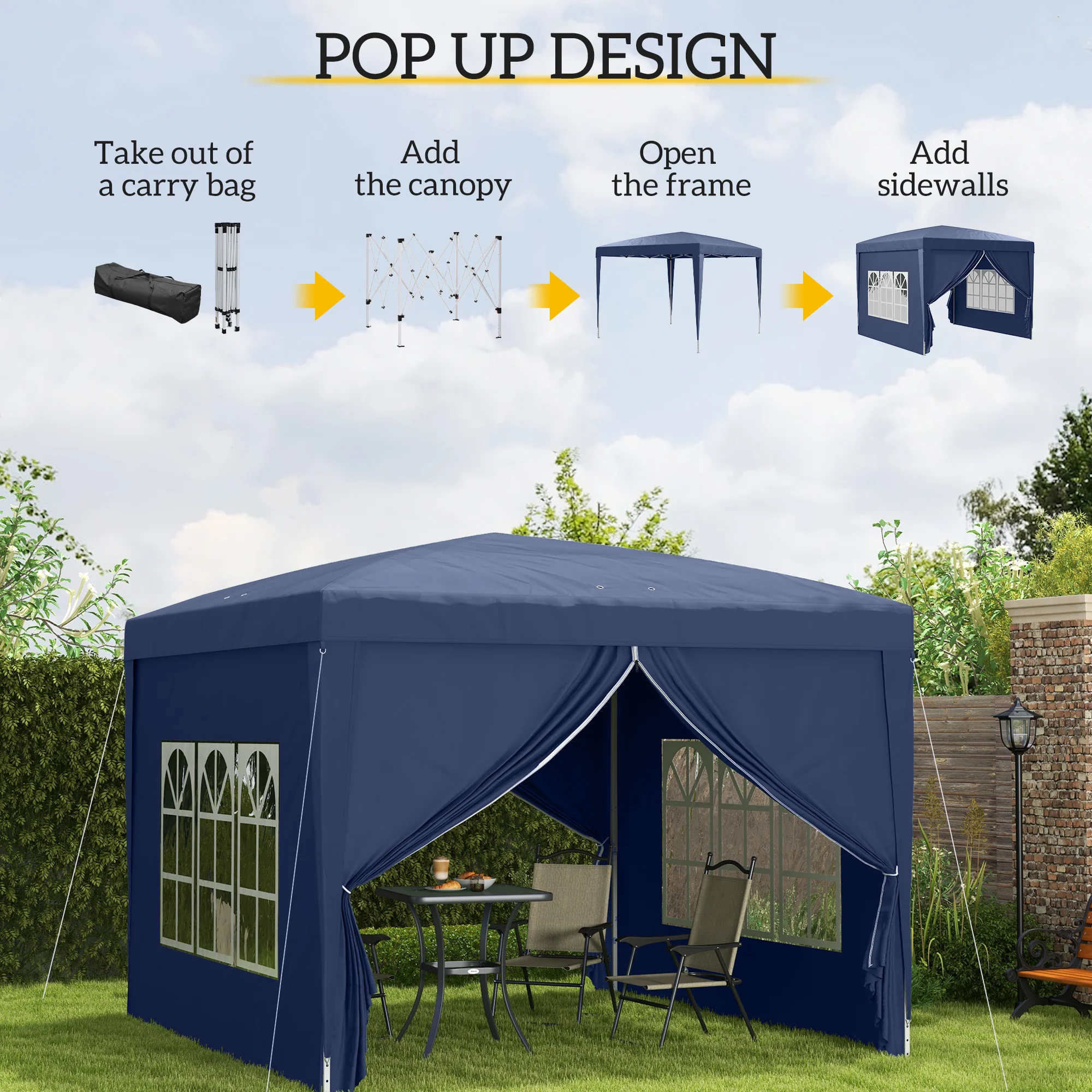 10' x 10' Outdoor Pop Up Party Tent Gazebo with Carrying Bag, Blue - Image 6