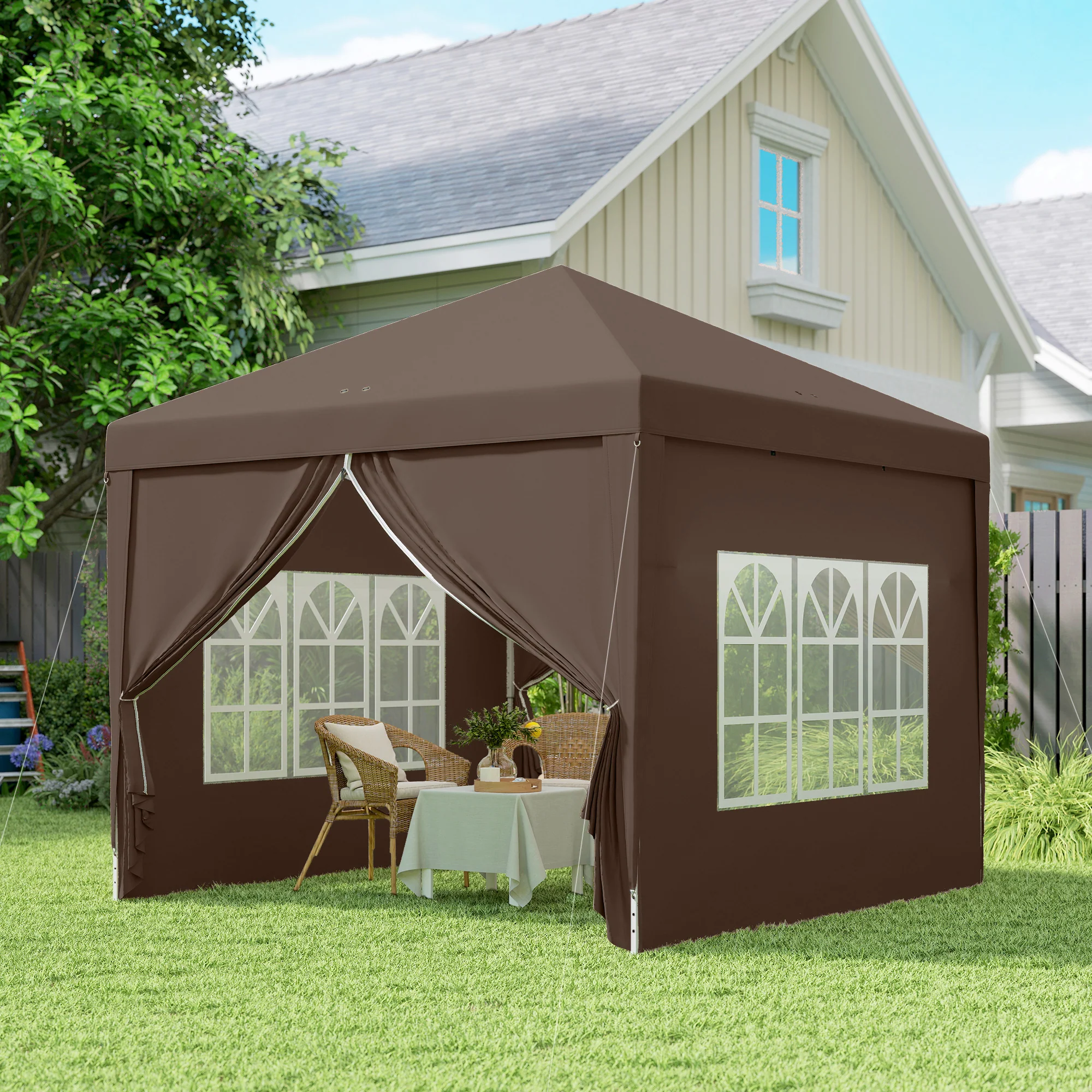 10' x 10' Pop-Up Party Tent Canopy with Carrying Bag, Coffee - Image 10