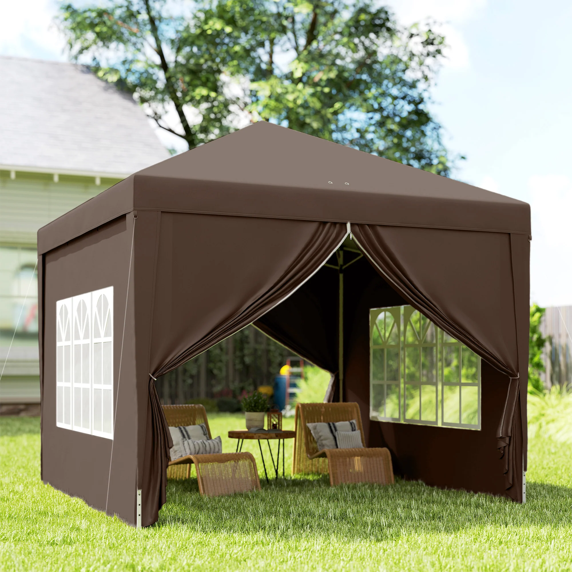 10' x 10' Pop-Up Party Tent Canopy with Carrying Bag, Coffee - Image 11