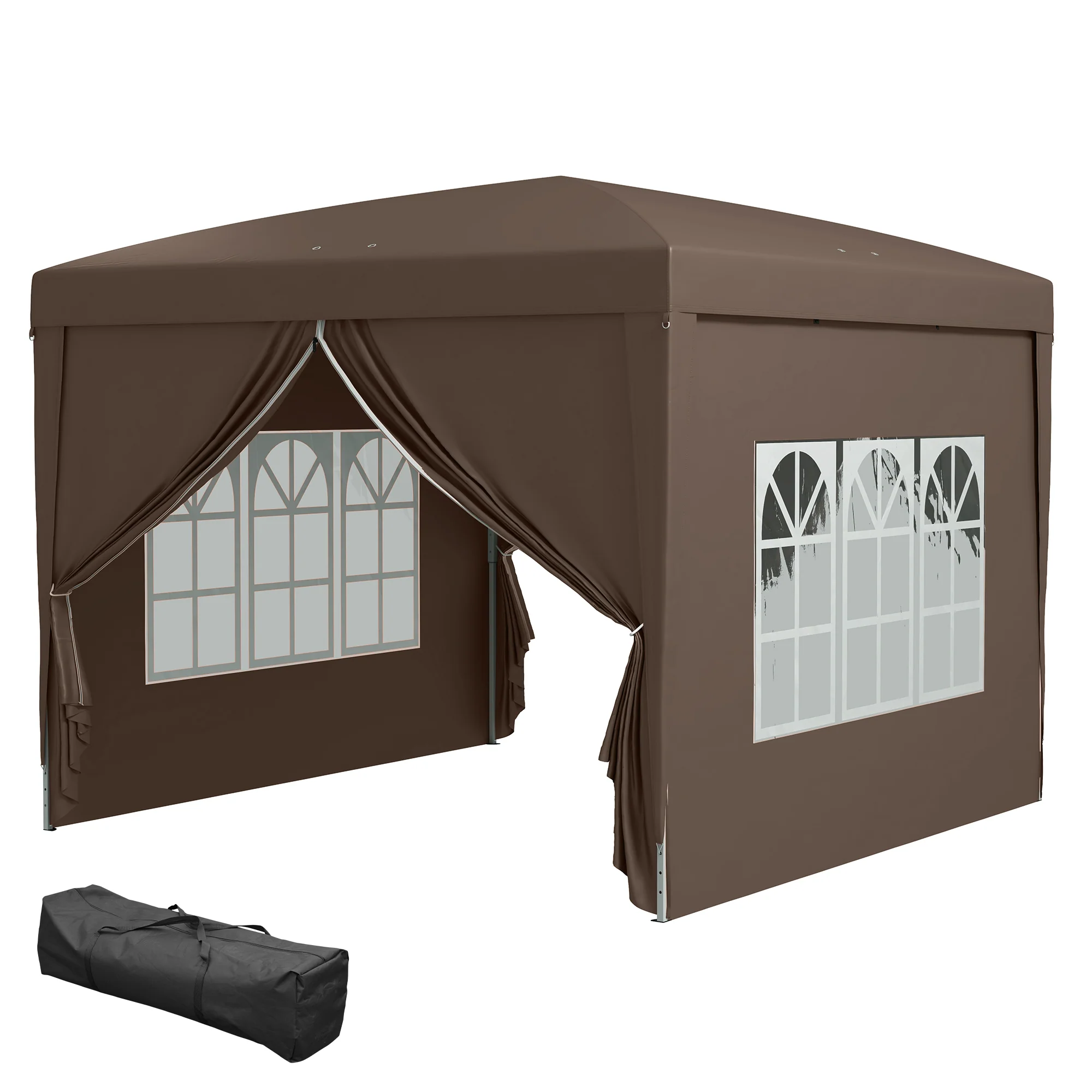 10' x 10' Pop-Up Party Tent Canopy with Carrying Bag, Coffee - Image 2
