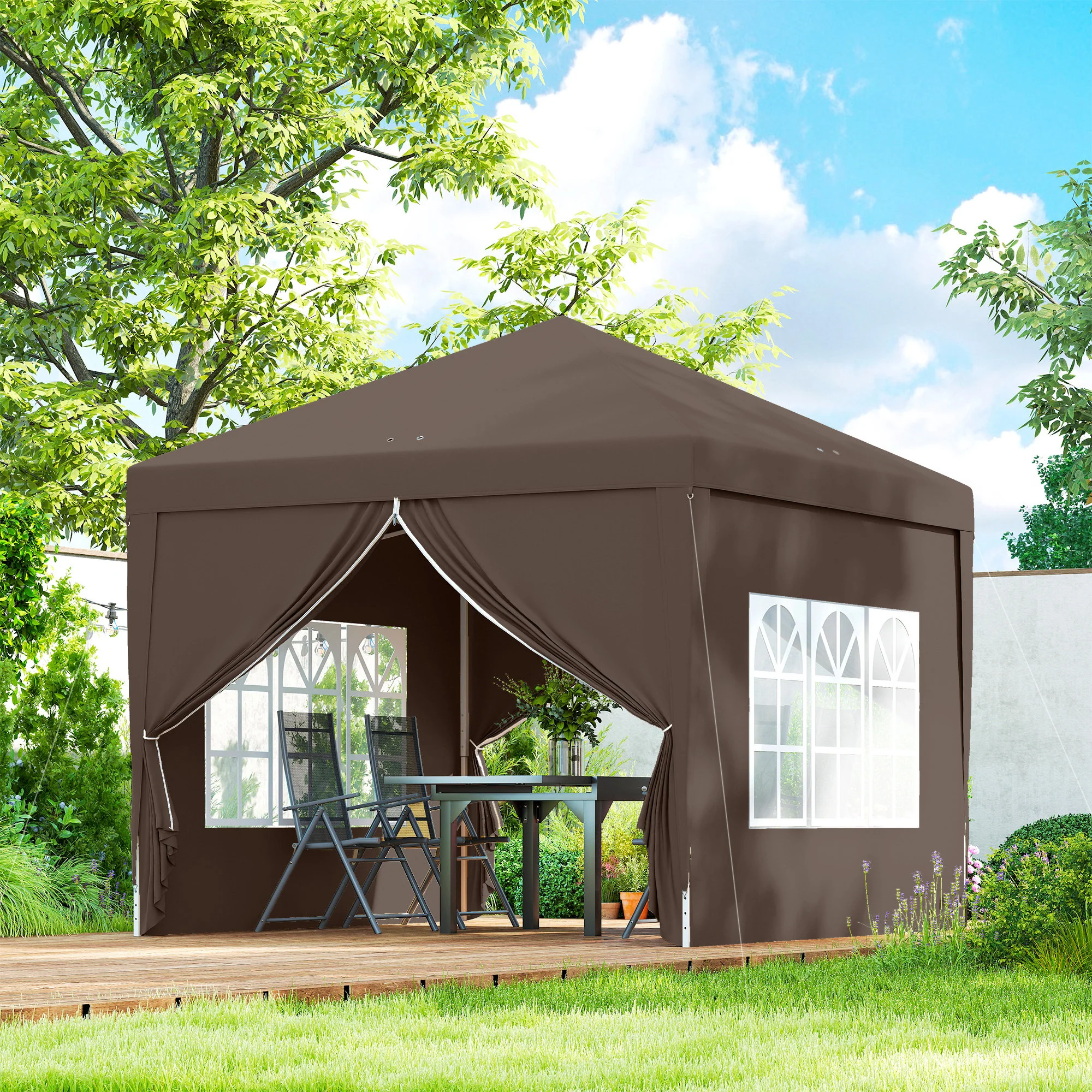 10' x 10' Pop-Up Party Tent Canopy with Carrying Bag, Coffee - Image 4
