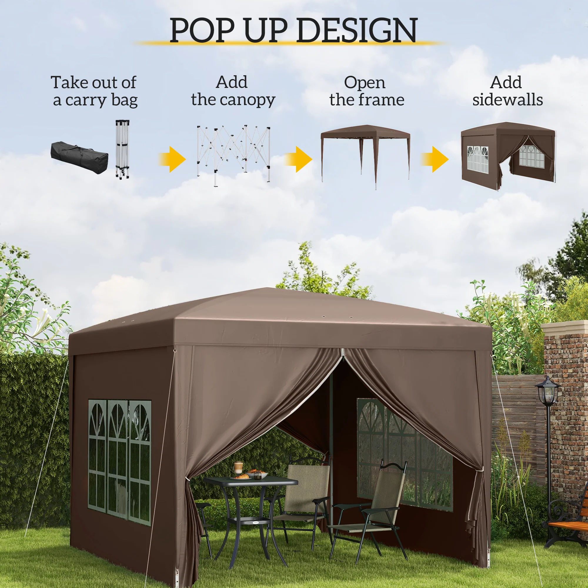 10' x 10' Pop-Up Party Tent Canopy with Carrying Bag, Coffee - Image 6