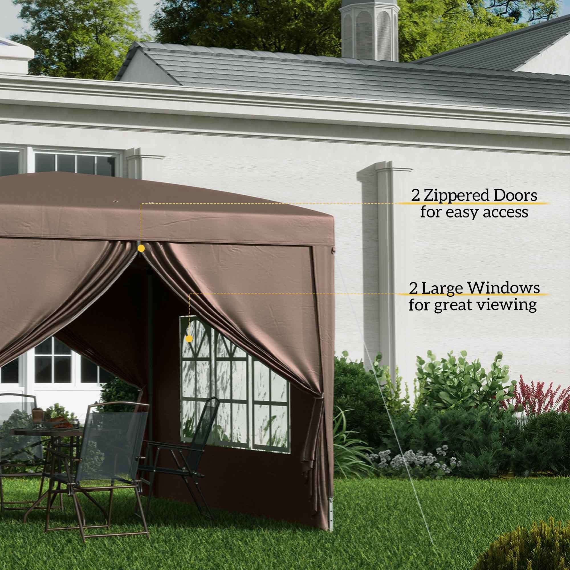 10' x 10' Pop-Up Party Tent Canopy with Carrying Bag, Coffee - Image 9