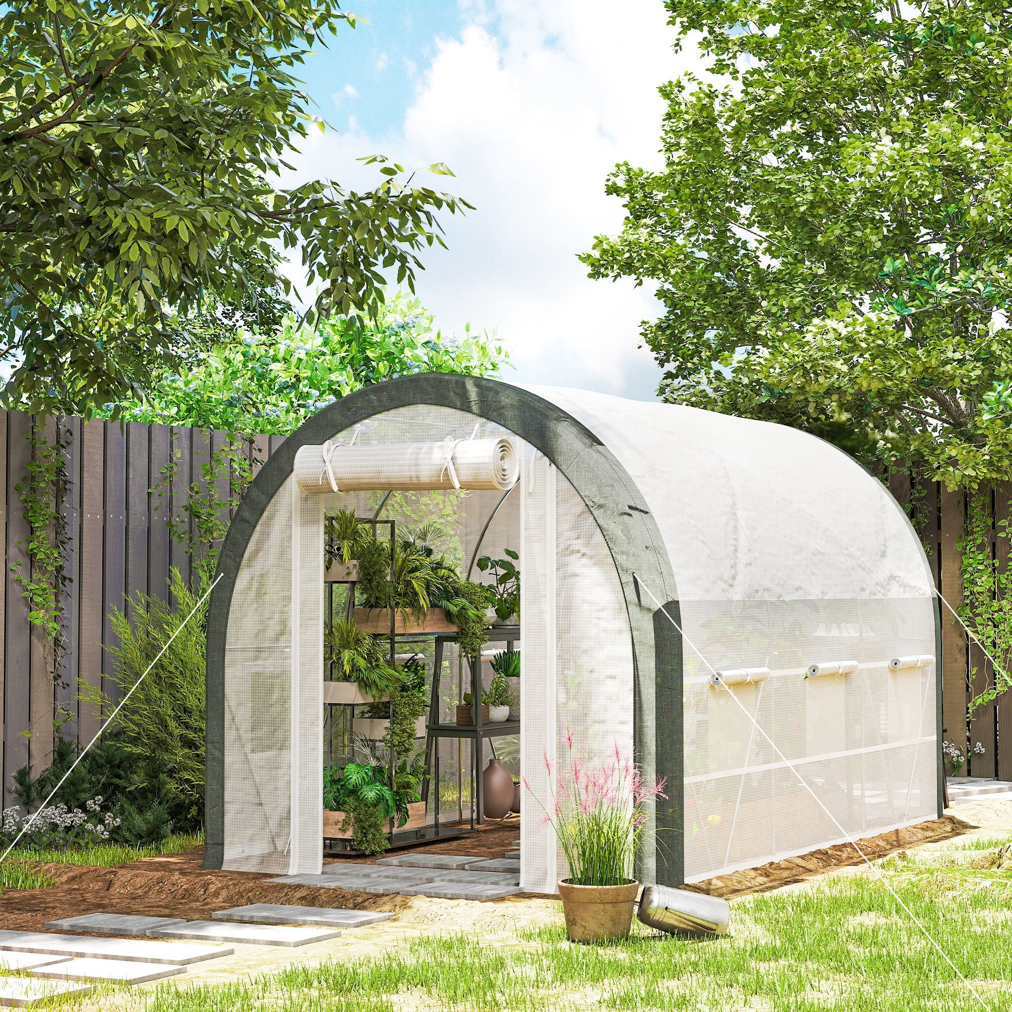 10' x 6.6' x 6.6' Walk-in Tunnel Greenhouse with 6 Windows, White - Image 11