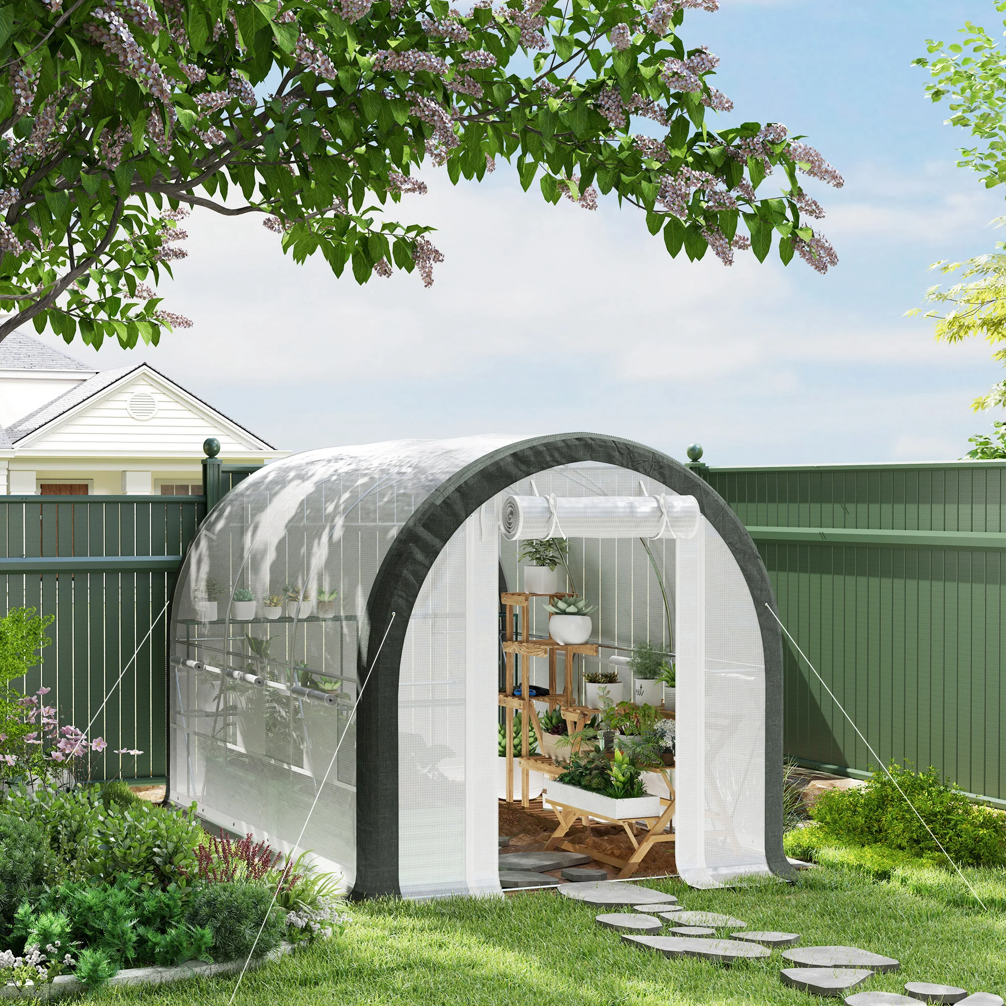 10' x 6.6' x 6.6' Walk-in Tunnel Greenhouse with 6 Windows, White - Image 3