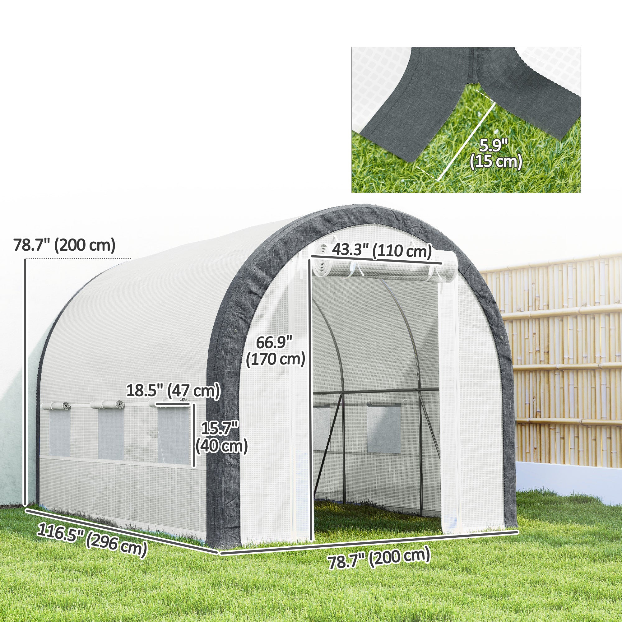 10' x 6.6' x 6.6' Walk-in Tunnel Greenhouse with 6 Windows, White - Image 5
