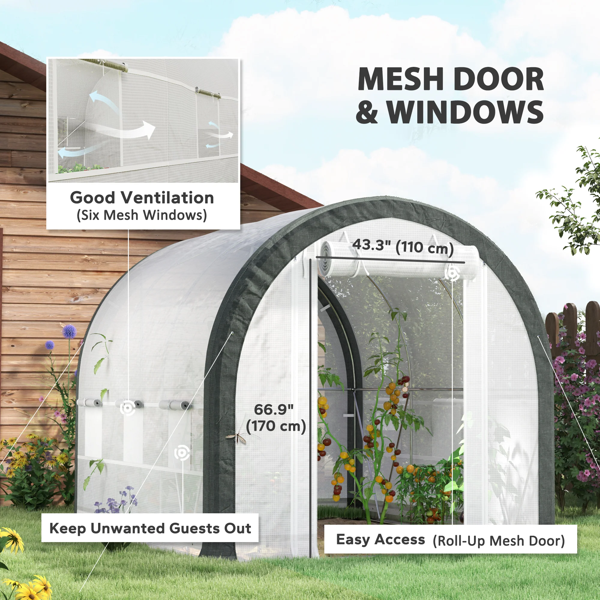 10' x 6.6' x 6.6' Walk-in Tunnel Greenhouse with 6 Windows, White - Image 6