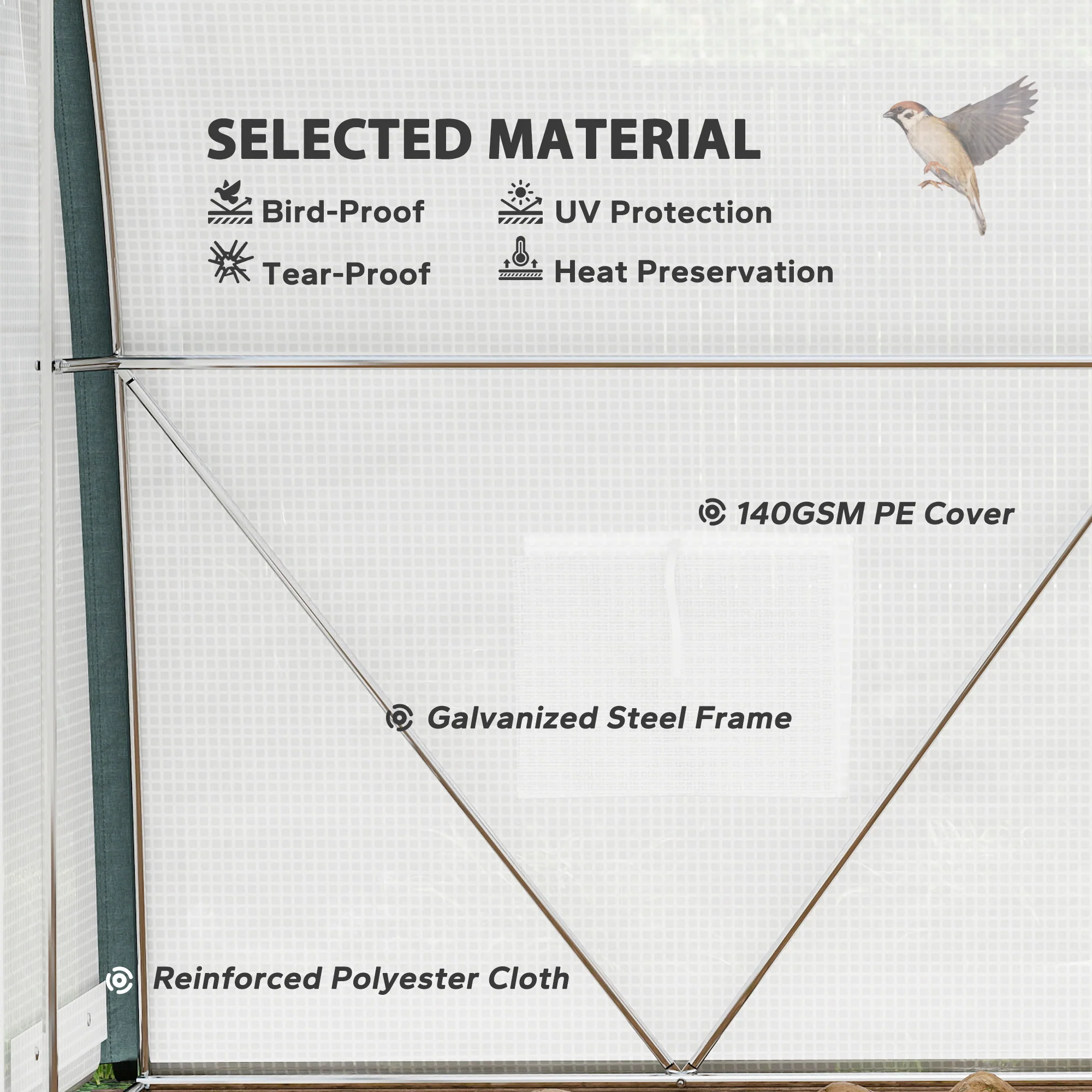 10' x 6.6' x 6.6' Walk-in Tunnel Greenhouse with 6 Windows, White - Image 8