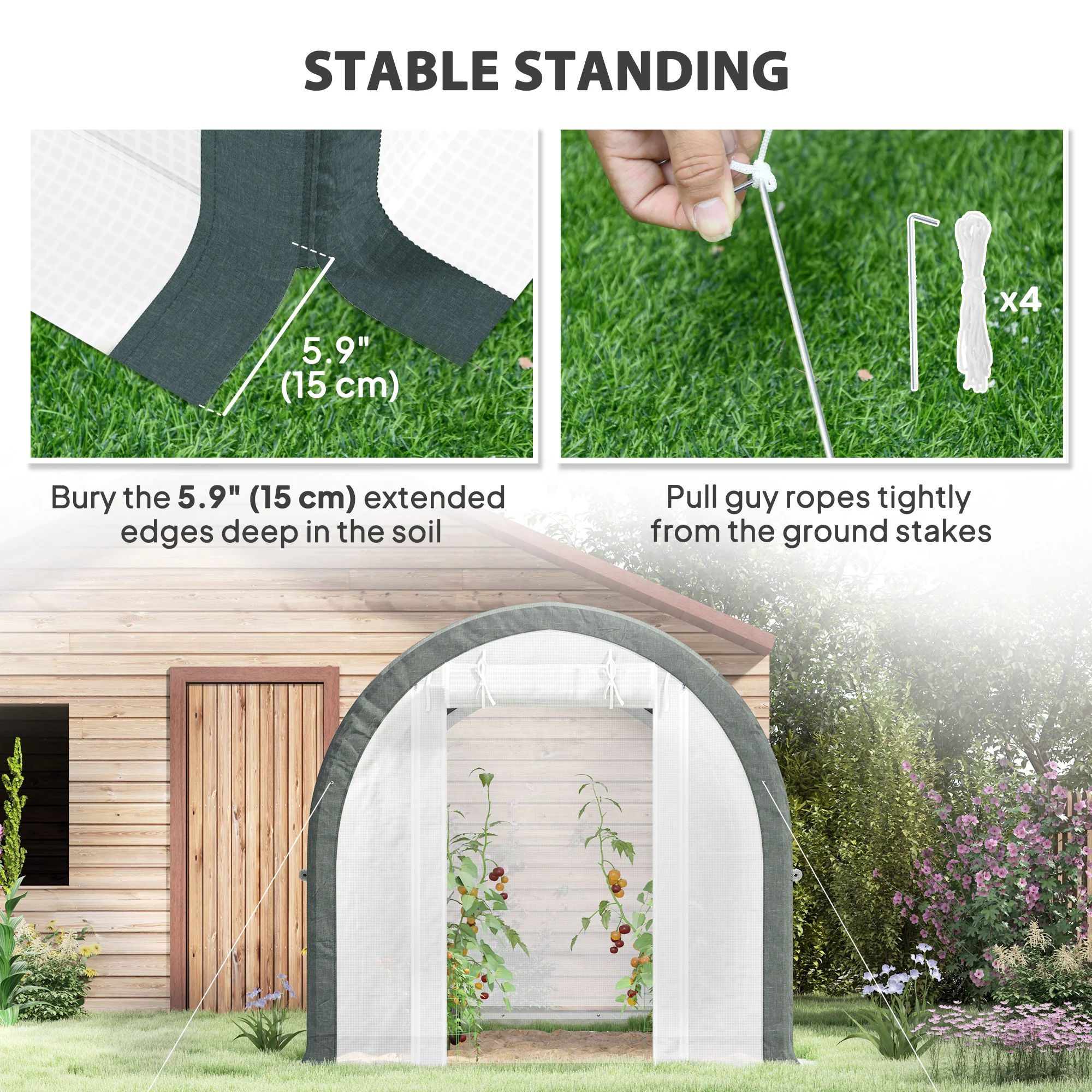 10' x 6.6' x 6.6' Walk-in Tunnel Greenhouse with 6 Windows, White - Image 9