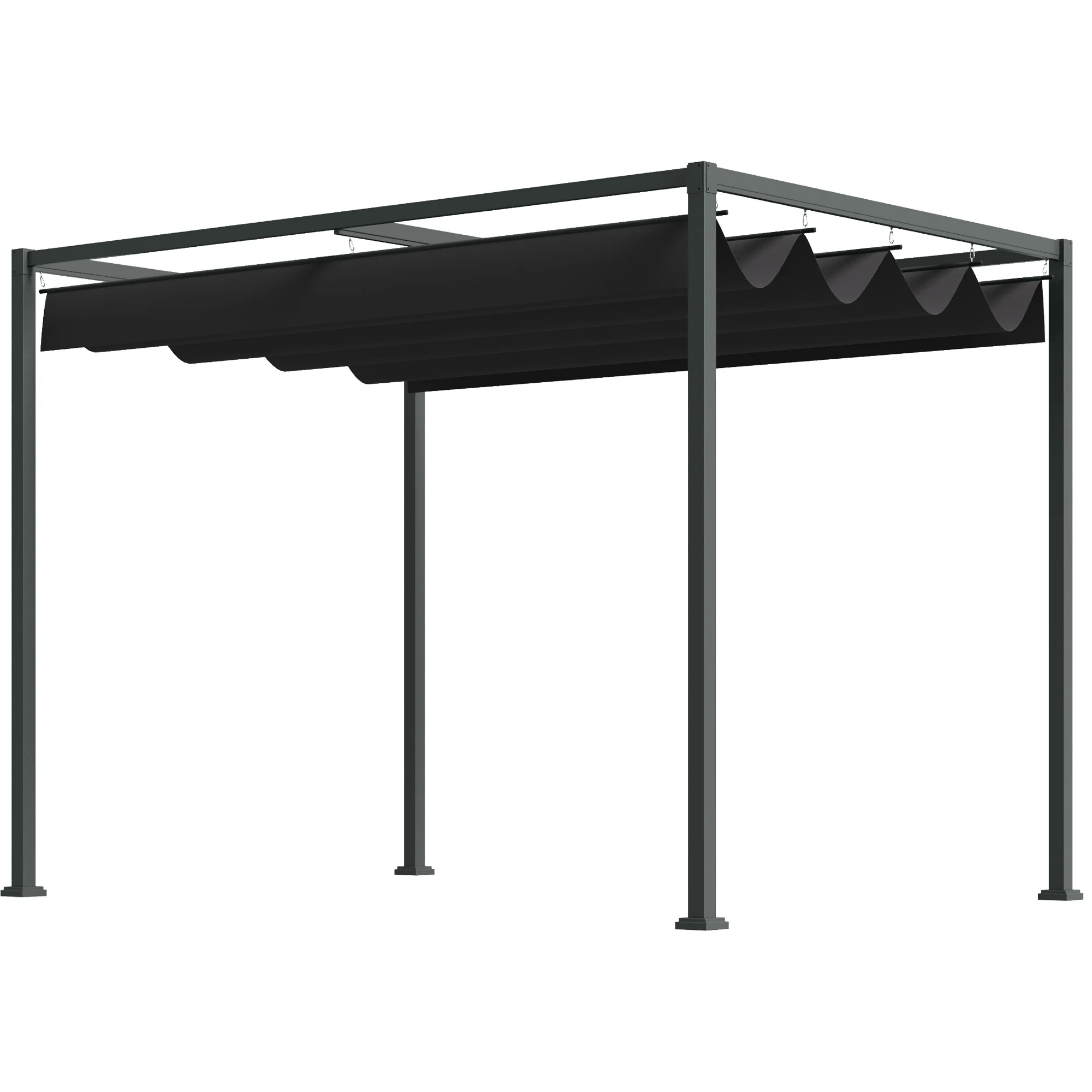 10' x 7' Retractable Pergola Canopy, Outdoor Sun Shade, Black - Image 2