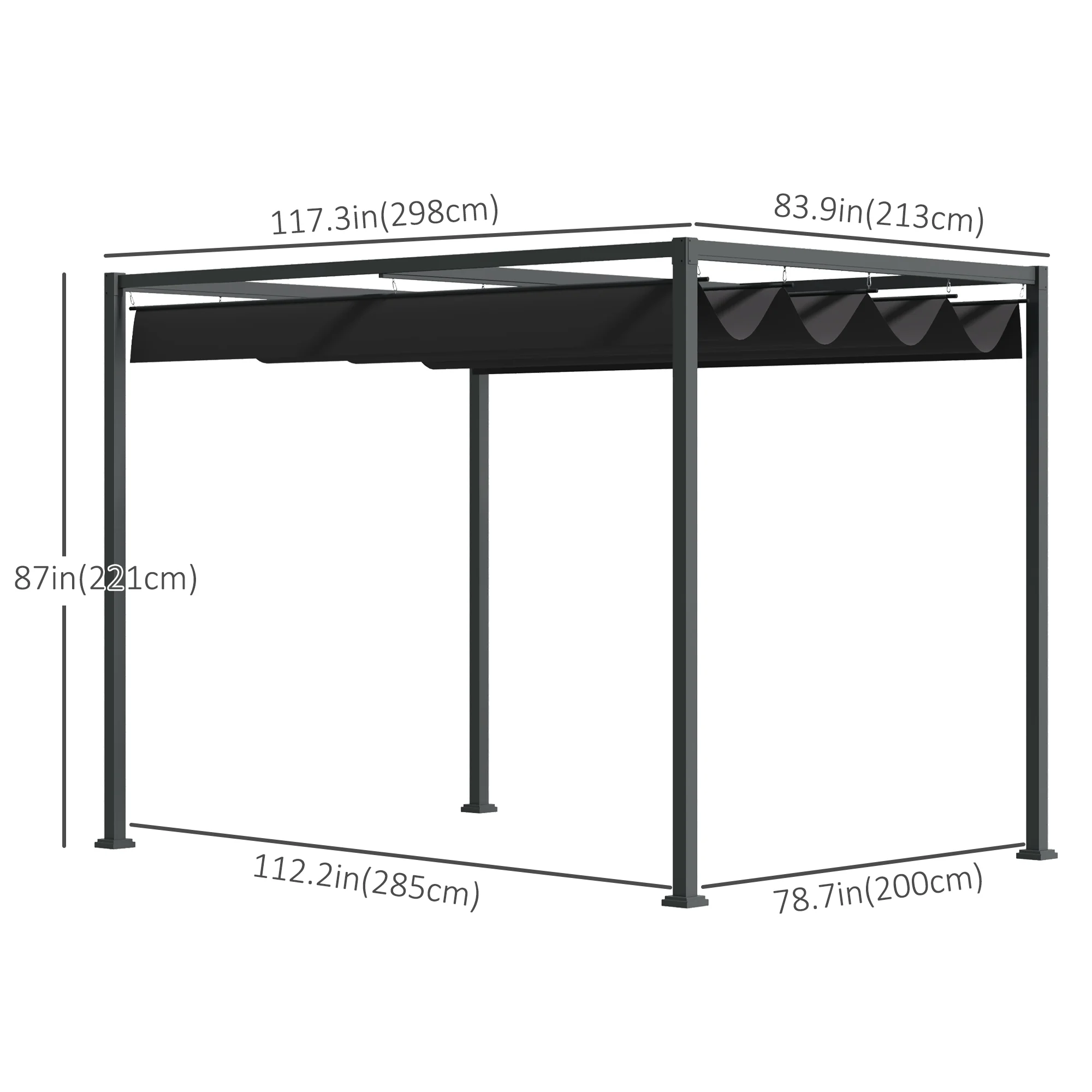 10' x 7' Retractable Pergola Canopy, Outdoor Sun Shade, Black - Image 5
