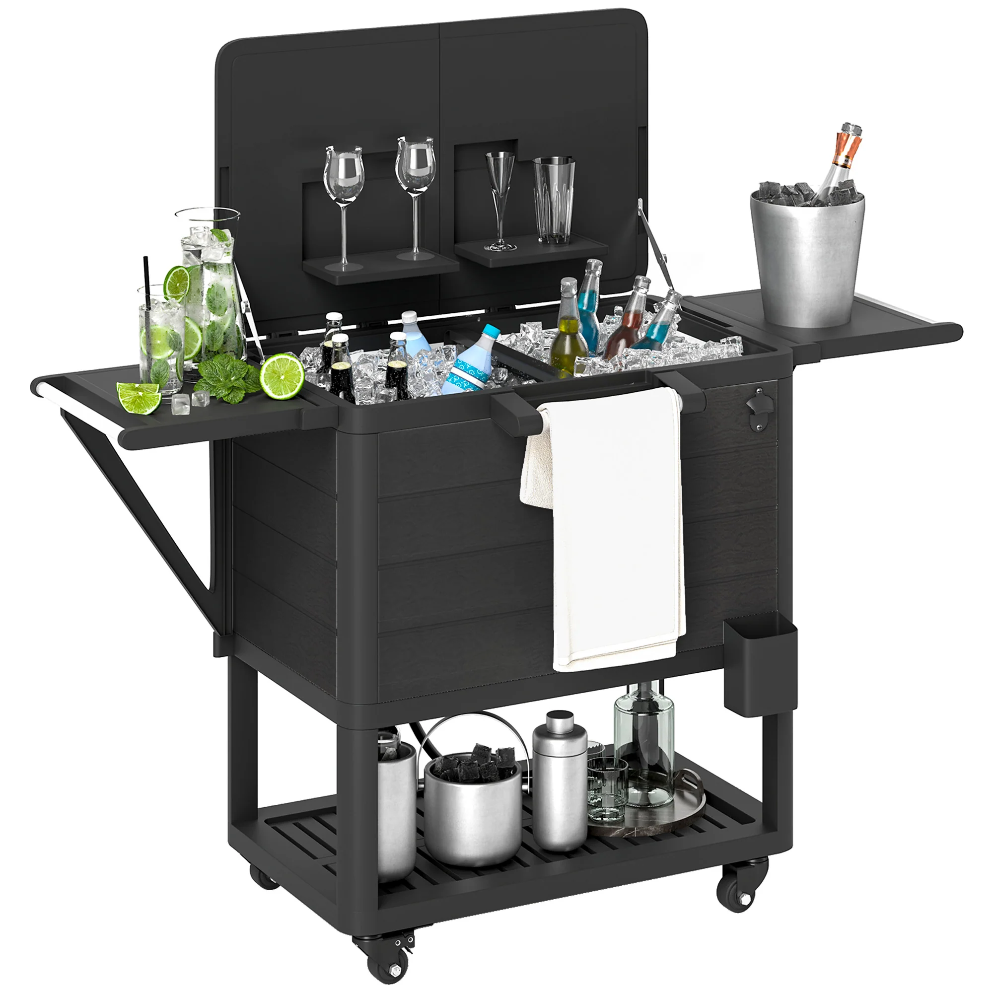 104 Quart Patio Cooler with Wheels and Bottle Opener, Black