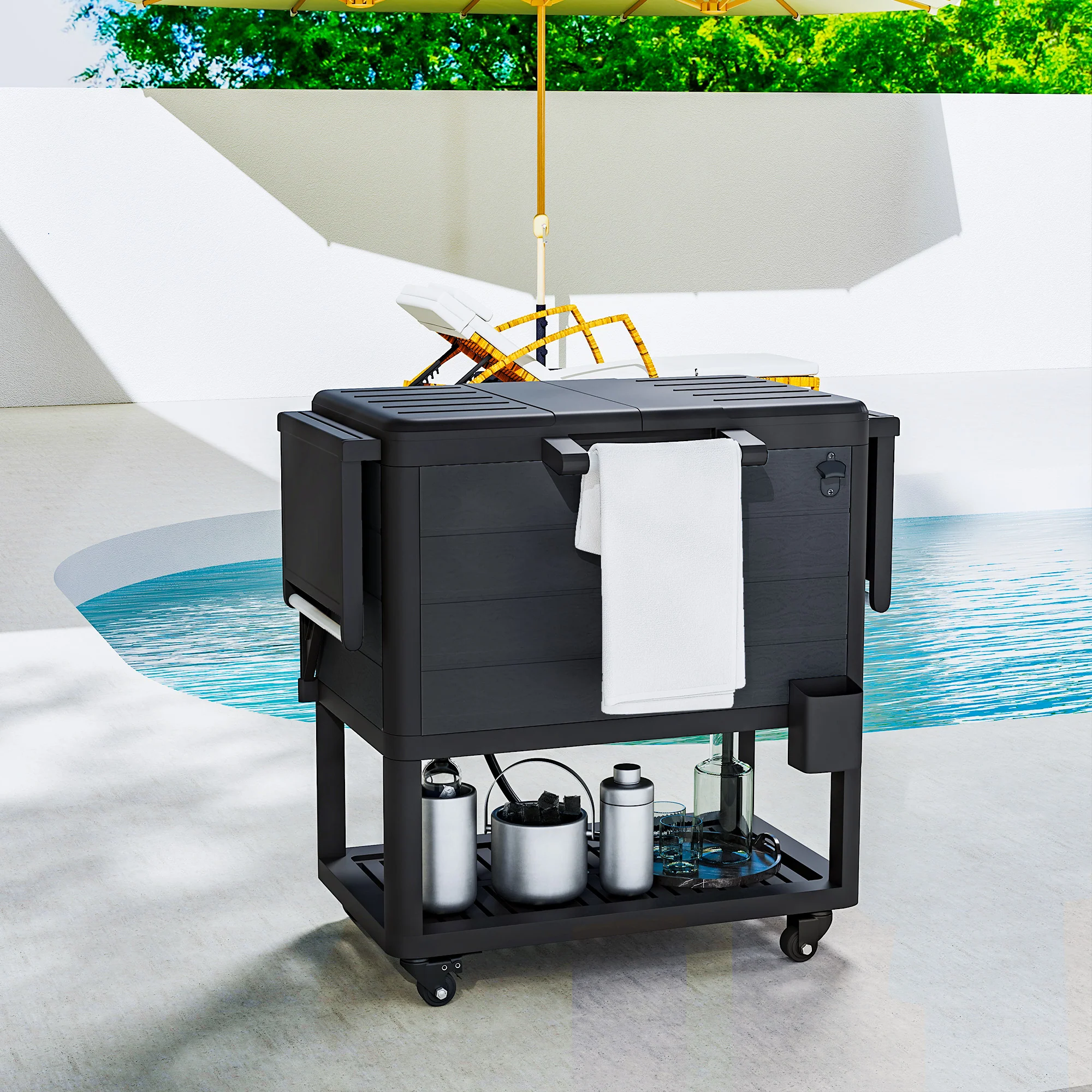 104 Quart Patio Cooler with Wheels and Bottle Opener, Black - Image 11