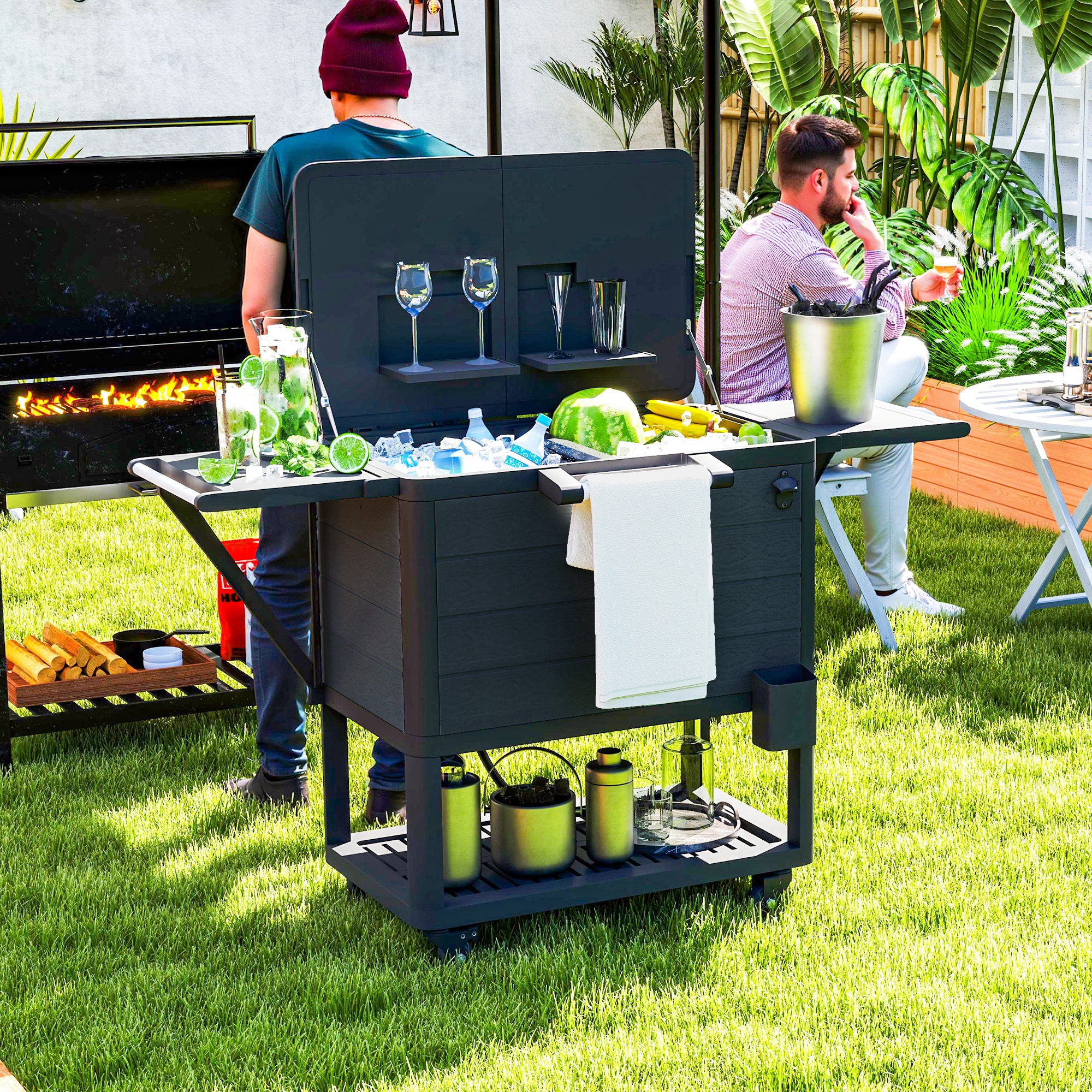 104 Quart Patio Cooler with Wheels and Bottle Opener, Black - Image 3