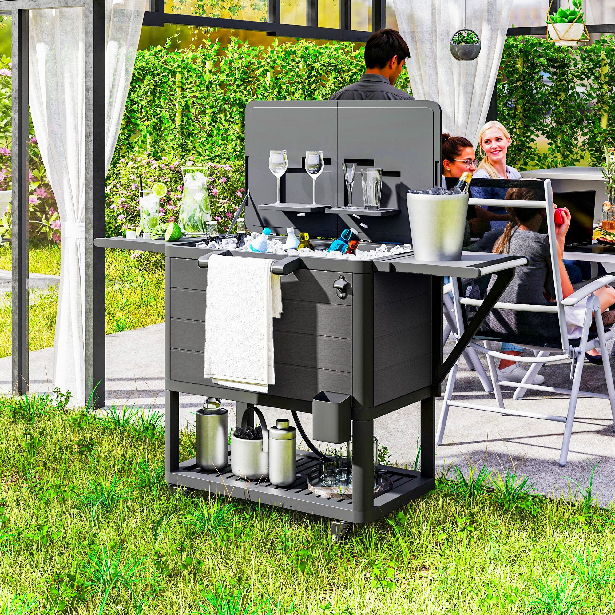 104 Quart Patio Cooler with Wheels and Bottle Opener, Black - Image 4