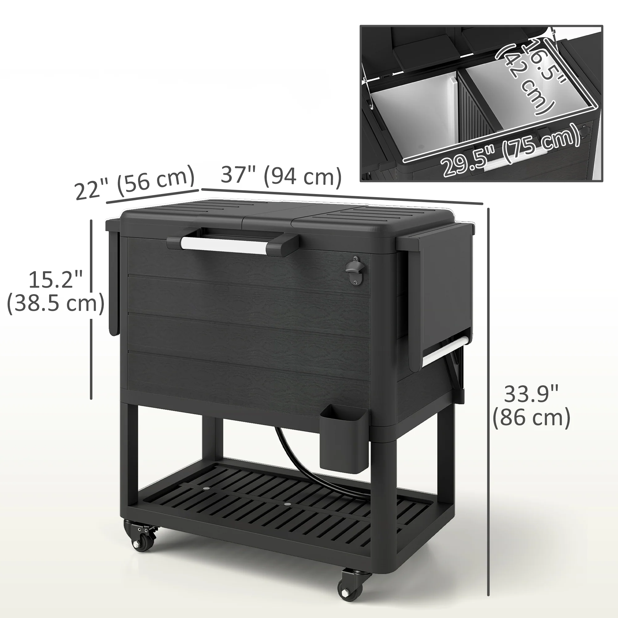 104 Quart Patio Cooler with Wheels and Bottle Opener, Black - Image 5
